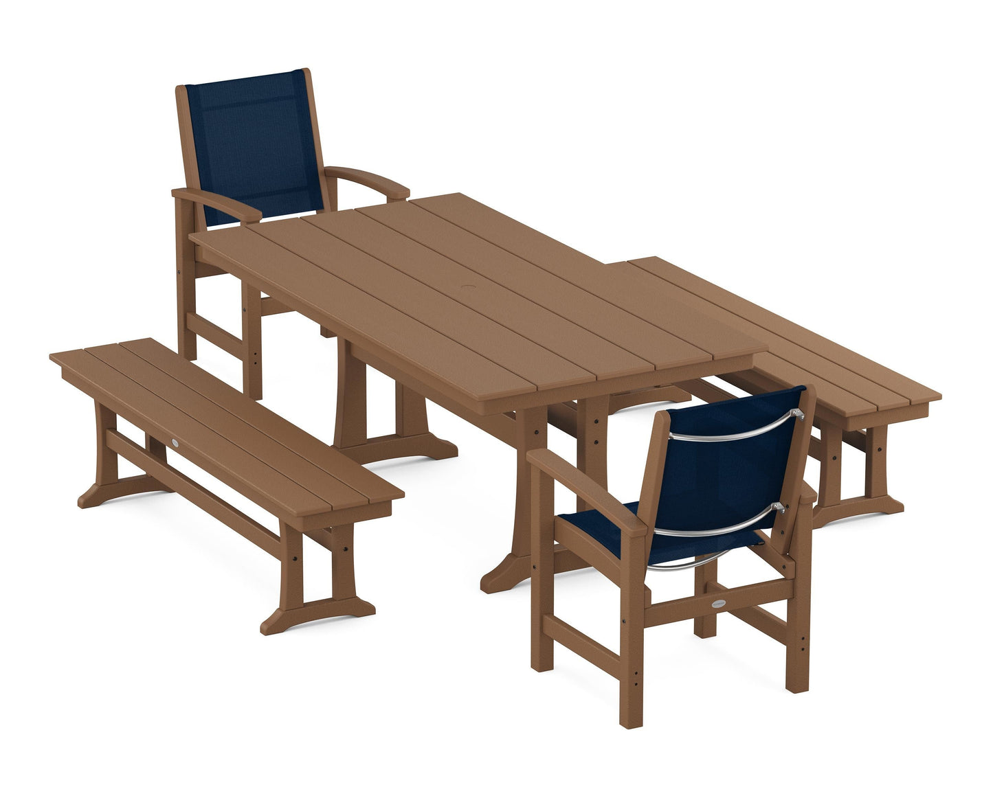 Coastal 5-Piece Farmhouse Dining Set with Trestle Legs and Benches