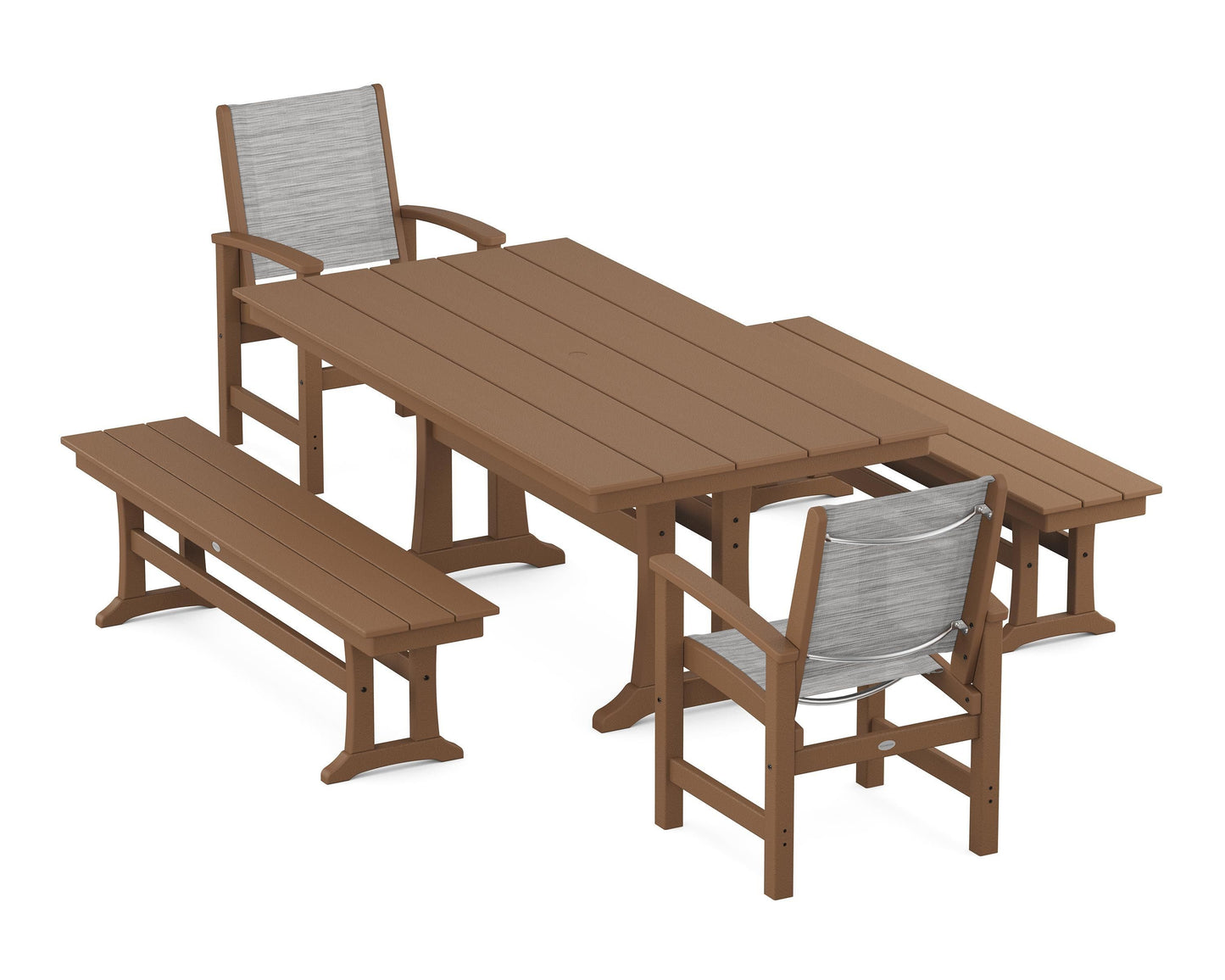 Coastal 5-Piece Farmhouse Dining Set with Trestle Legs and Benches