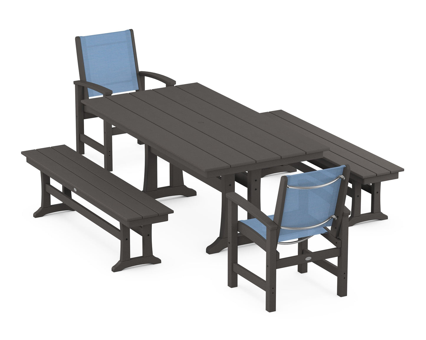 Coastal 5-Piece Farmhouse Dining Set with Trestle Legs and Benches