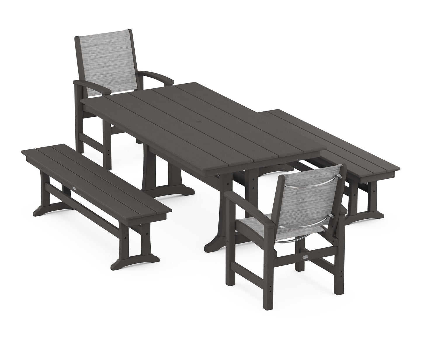 Coastal 5-Piece Farmhouse Dining Set with Trestle Legs and Benches