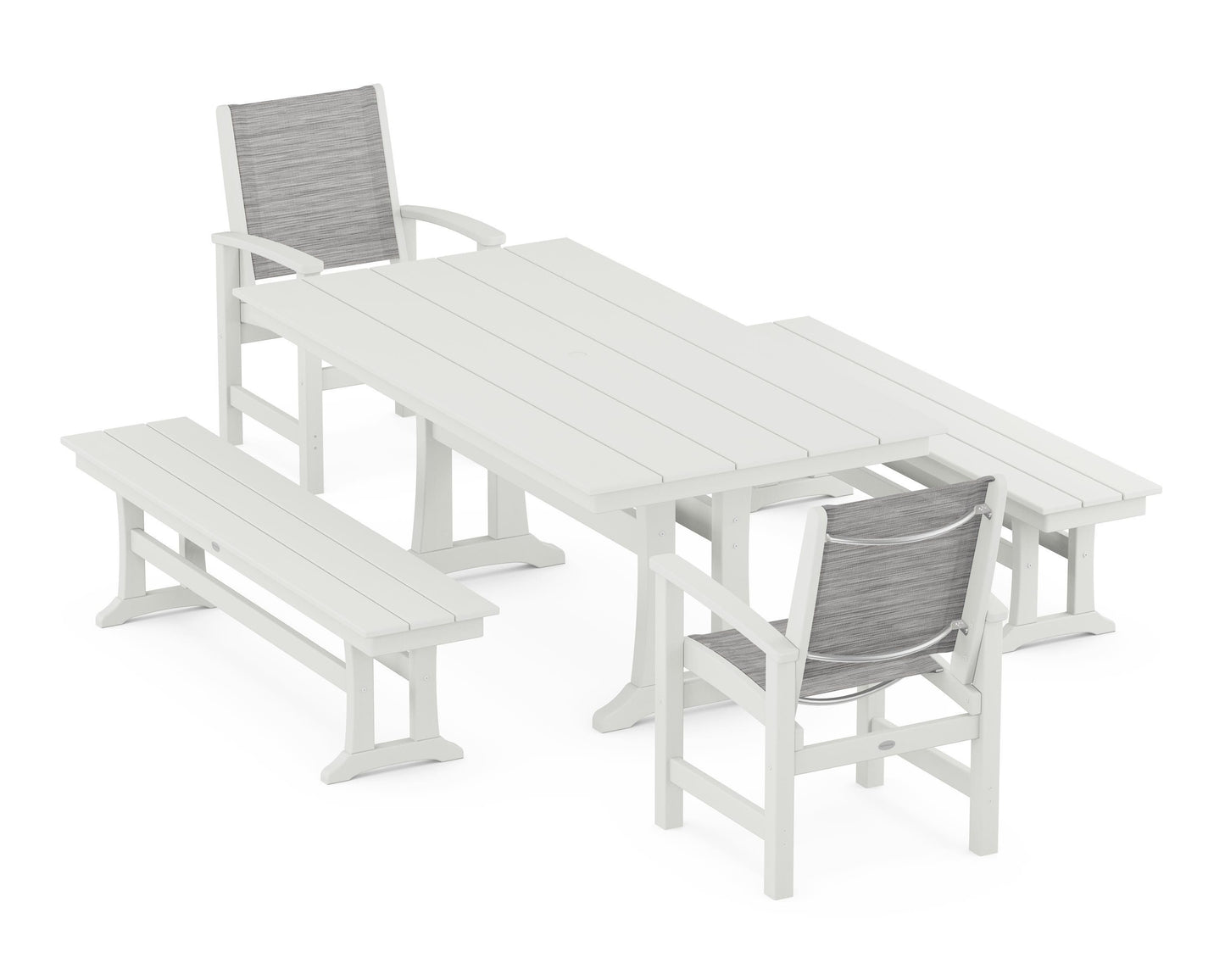 Coastal 5-Piece Farmhouse Dining Set with Trestle Legs and Benches