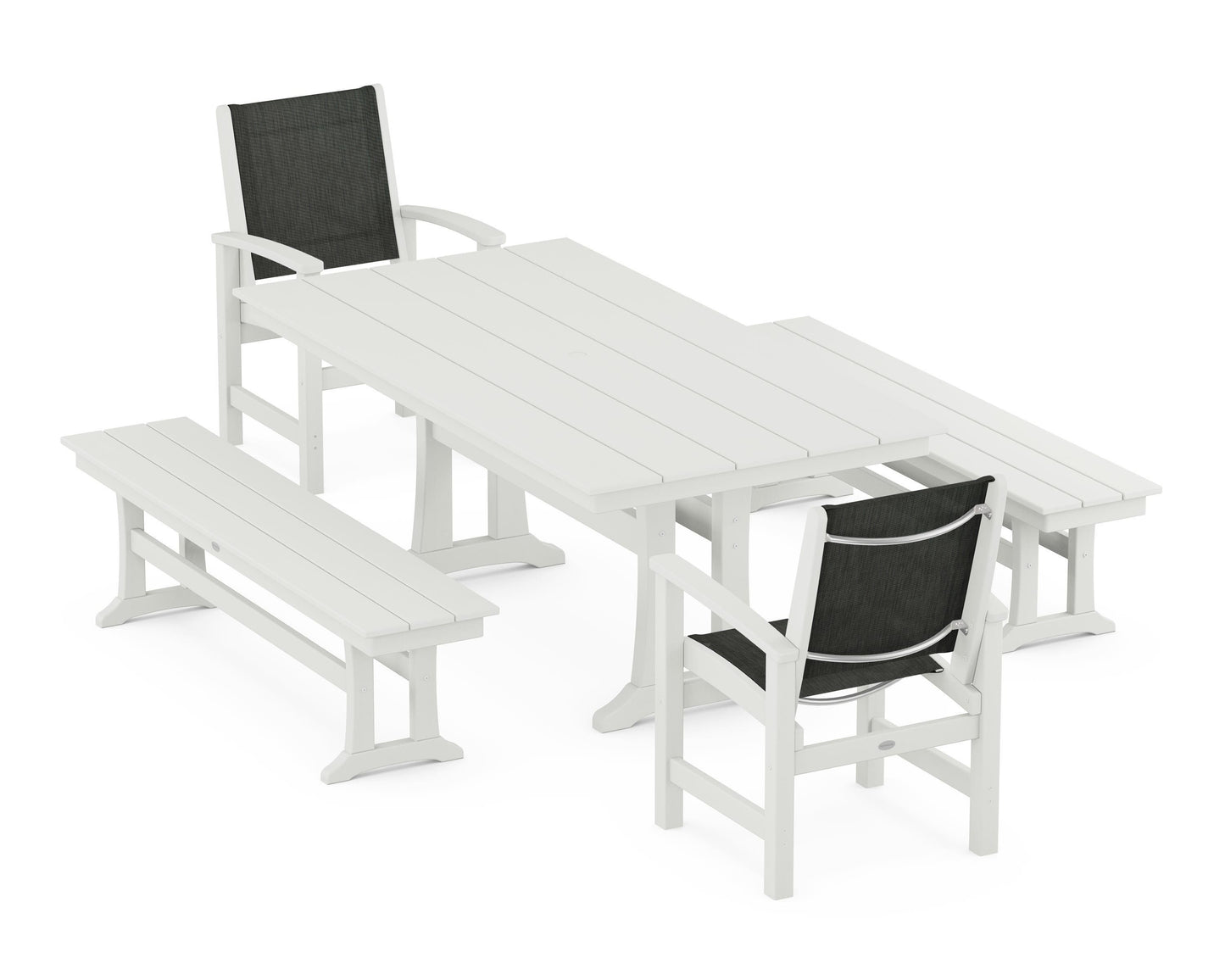 Coastal 5-Piece Farmhouse Dining Set with Trestle Legs and Benches