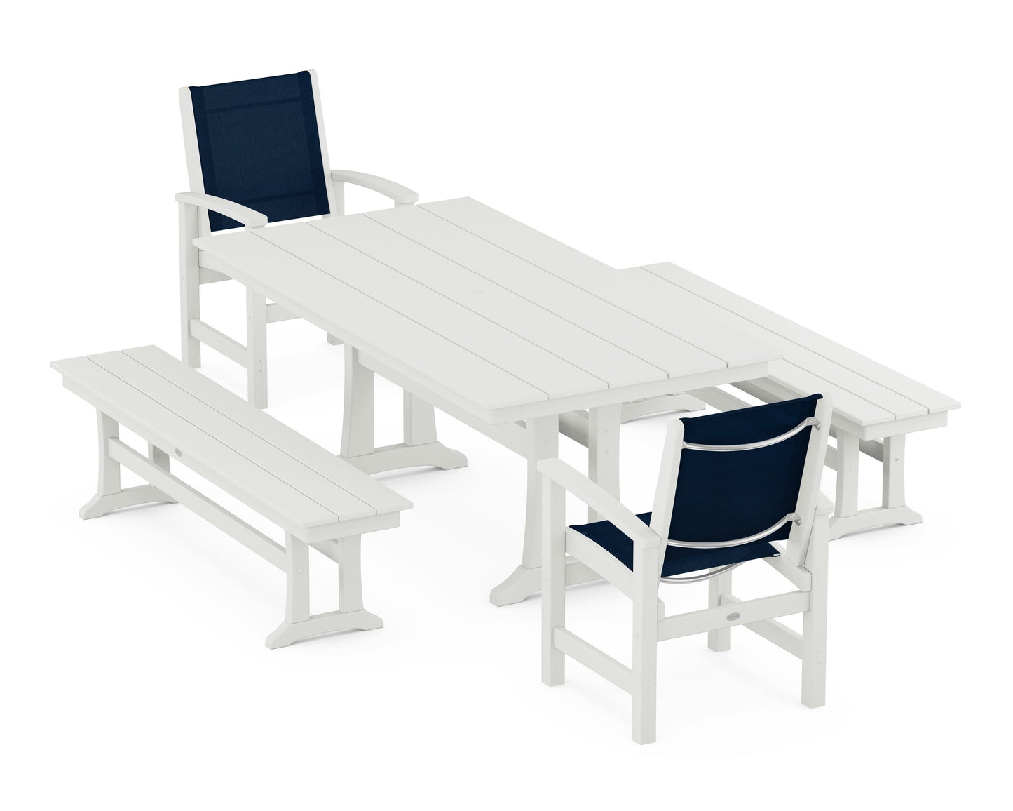 Coastal 5-Piece Farmhouse Dining Set with Trestle Legs and Benches