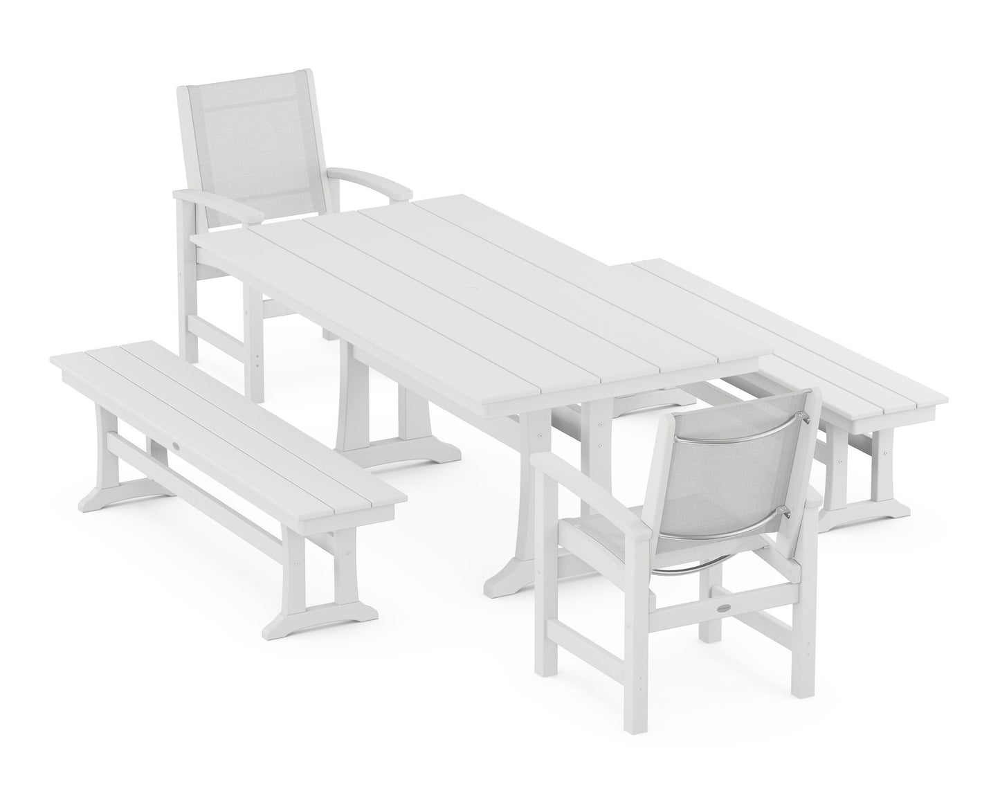 Coastal 5-Piece Farmhouse Dining Set with Trestle Legs and Benches