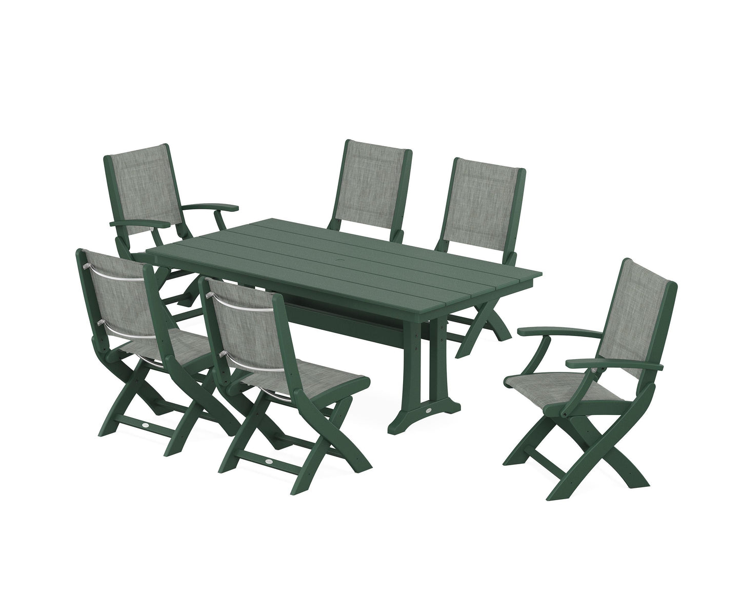 Coastal Folding Chair 7-Piece Farmhouse Dining Set with Trestle Legs