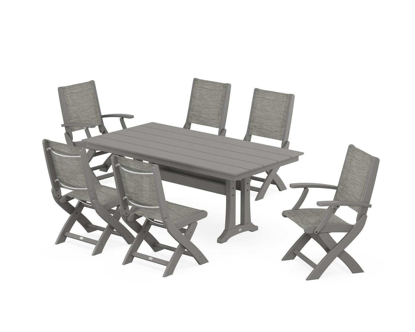 Coastal Folding Chair 7-Piece Farmhouse Dining Set with Trestle Legs