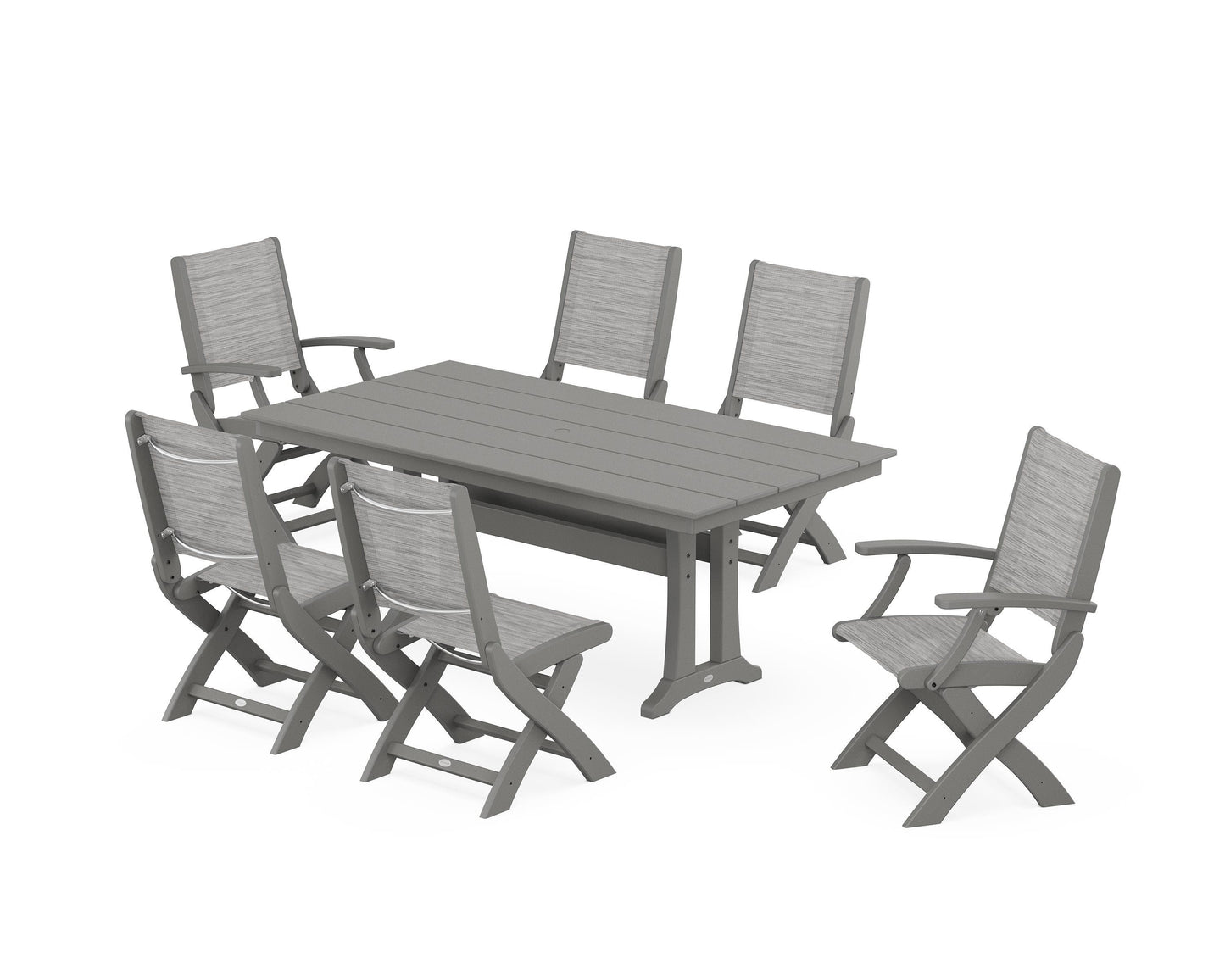 Coastal Folding Chair 7-Piece Farmhouse Dining Set with Trestle Legs