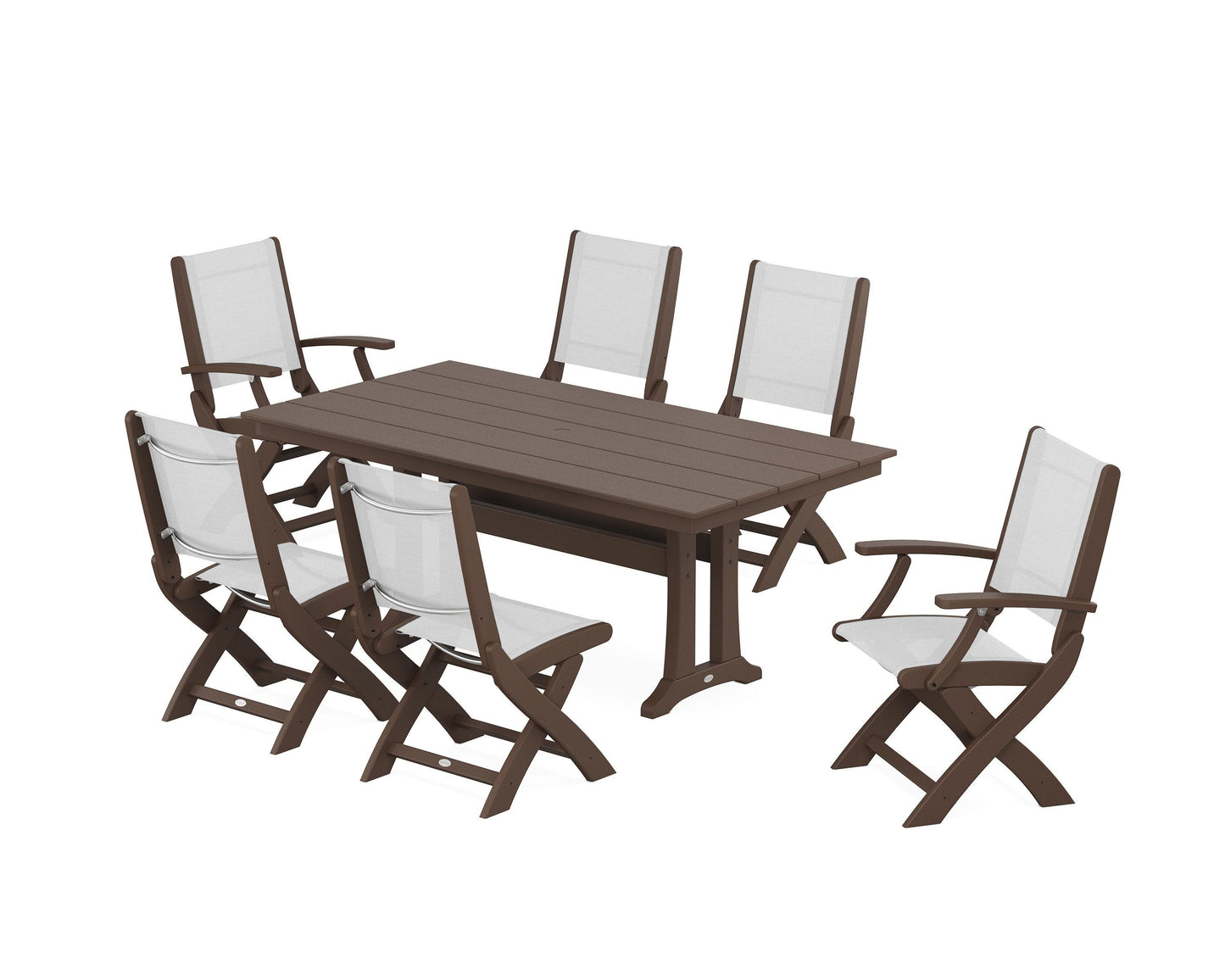 Coastal Folding Chair 7-Piece Farmhouse Dining Set with Trestle Legs