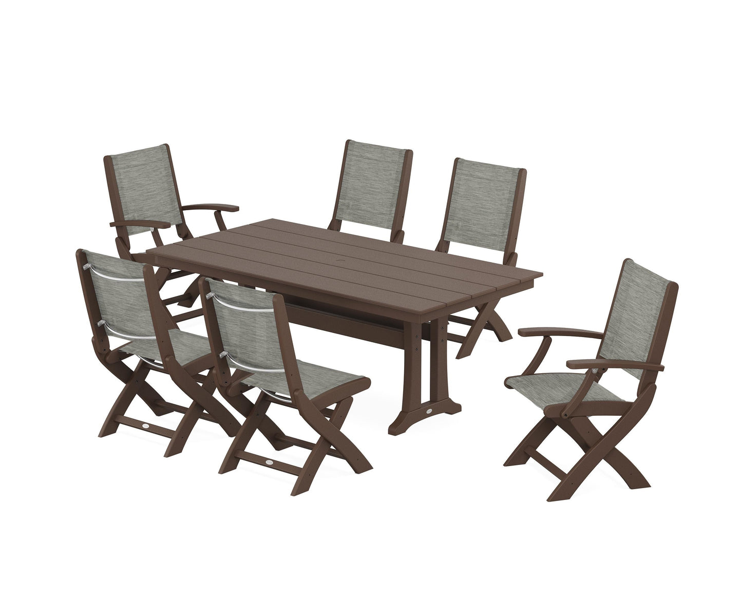 Coastal Folding Chair 7-Piece Farmhouse Dining Set with Trestle Legs