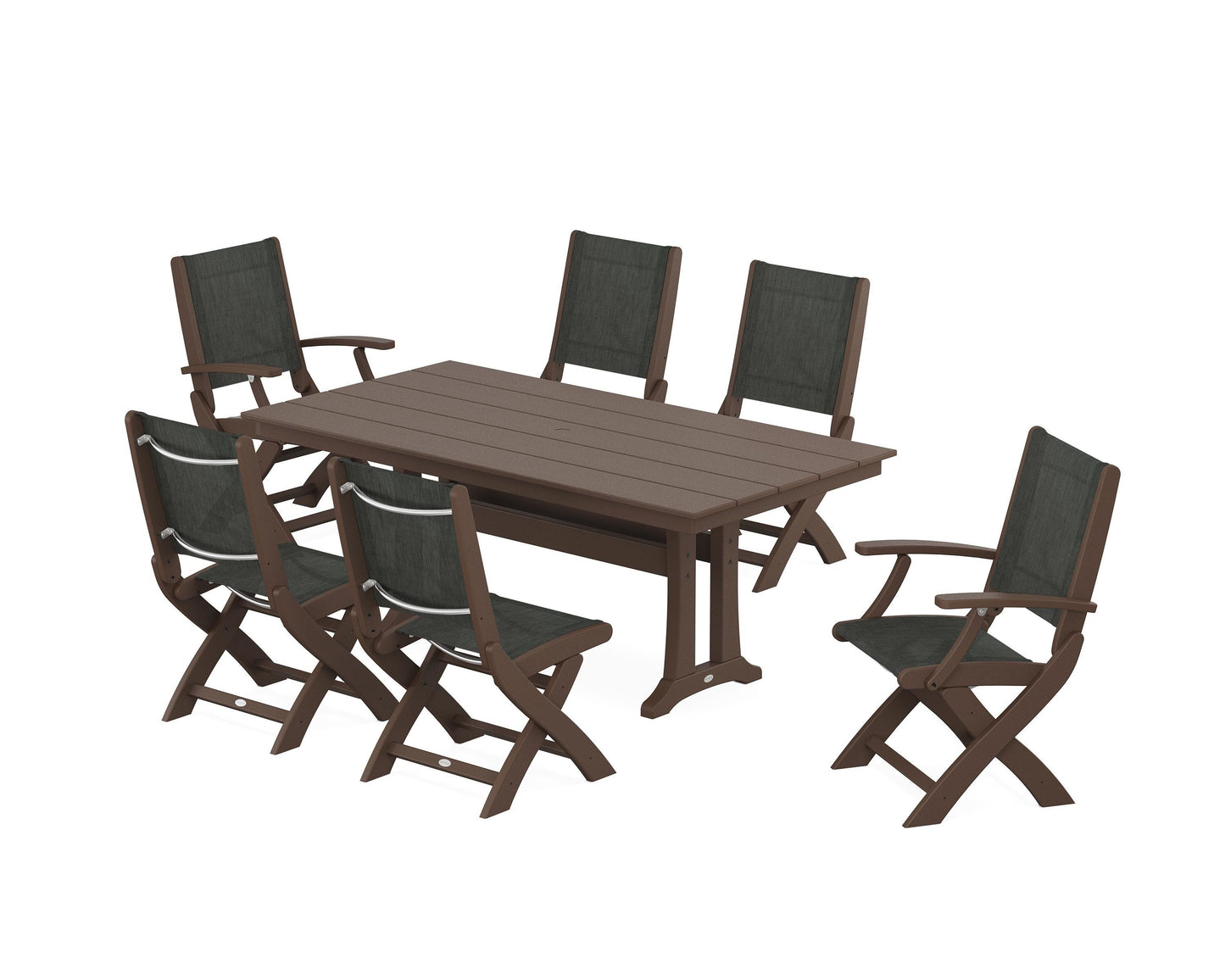 Coastal Folding Chair 7-Piece Farmhouse Dining Set with Trestle Legs