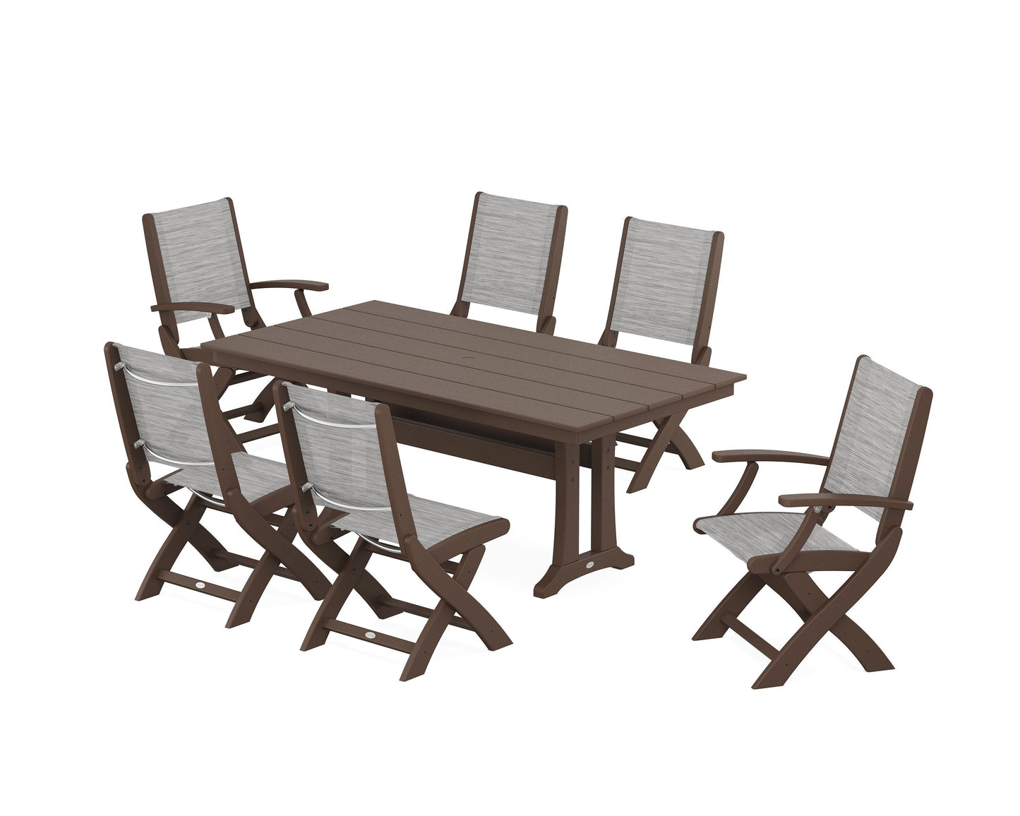 Coastal Folding Chair 7-Piece Farmhouse Dining Set with Trestle Legs