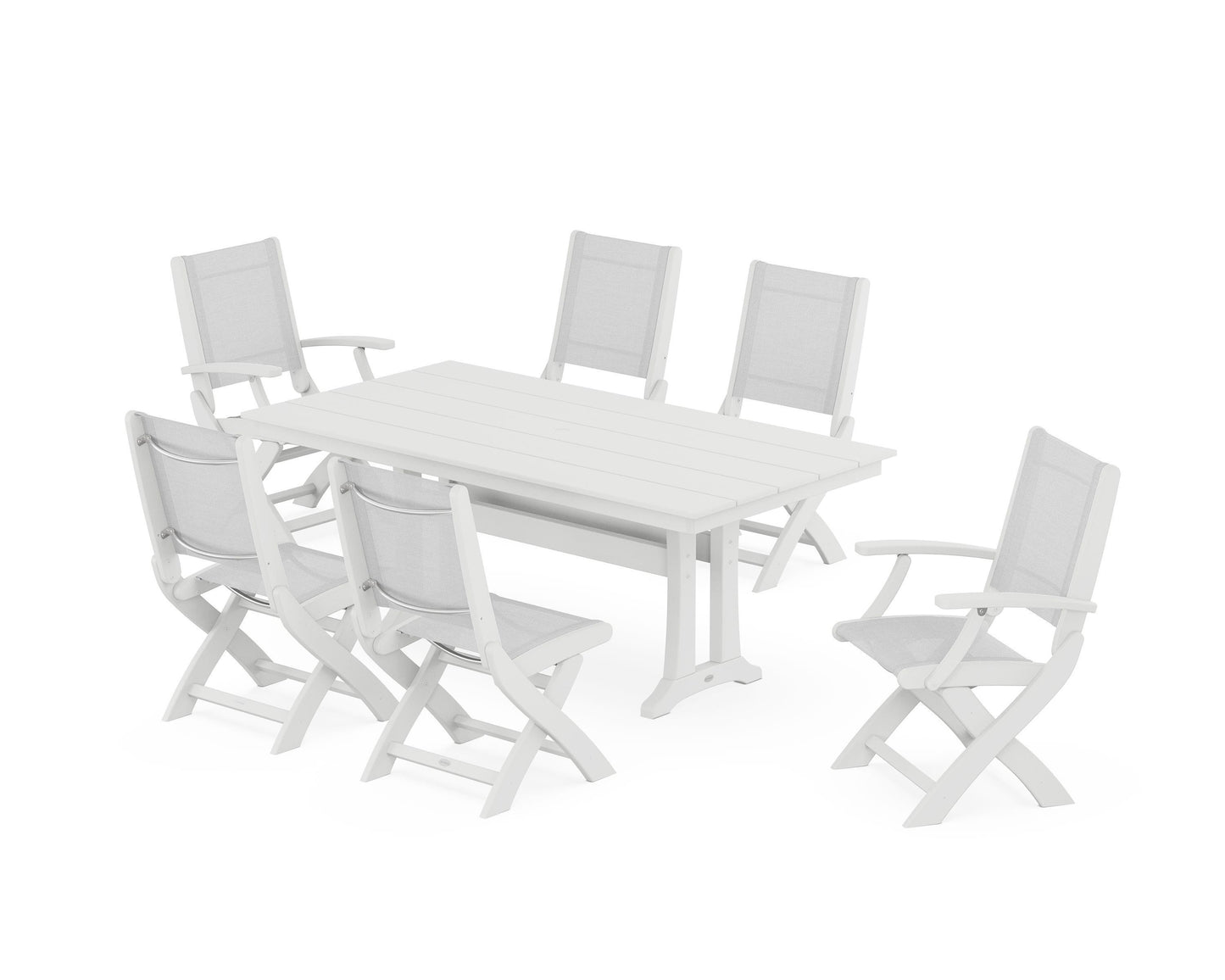 Coastal Folding Chair 7-Piece Farmhouse Dining Set with Trestle Legs