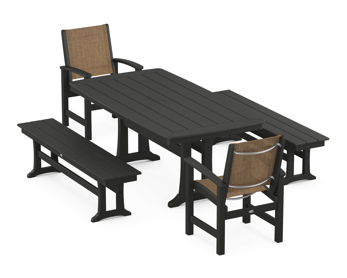 Coastal 5-Piece Dining Set with Trestle Legs and Benches