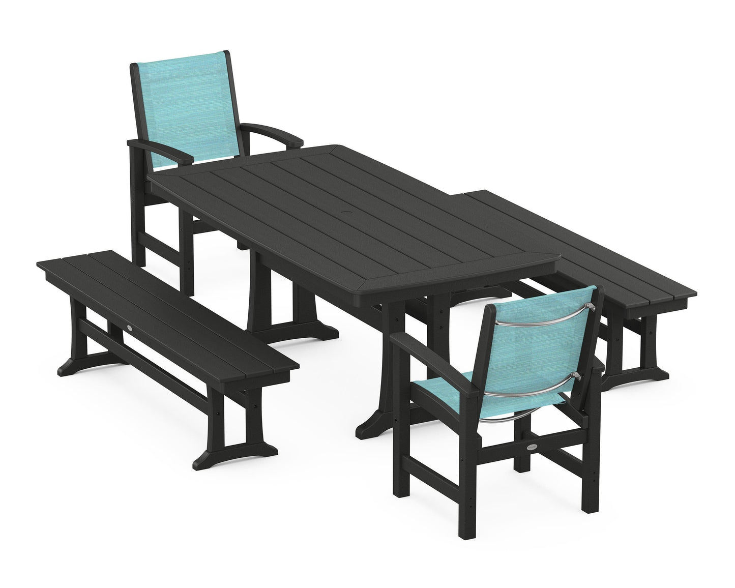 Coastal 5-Piece Dining Set with Trestle Legs and Benches