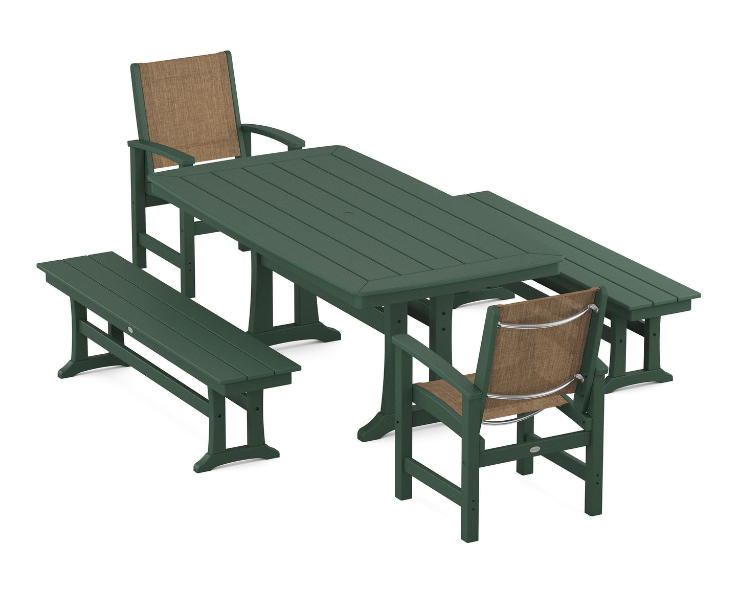 Coastal 5-Piece Dining Set with Trestle Legs and Benches