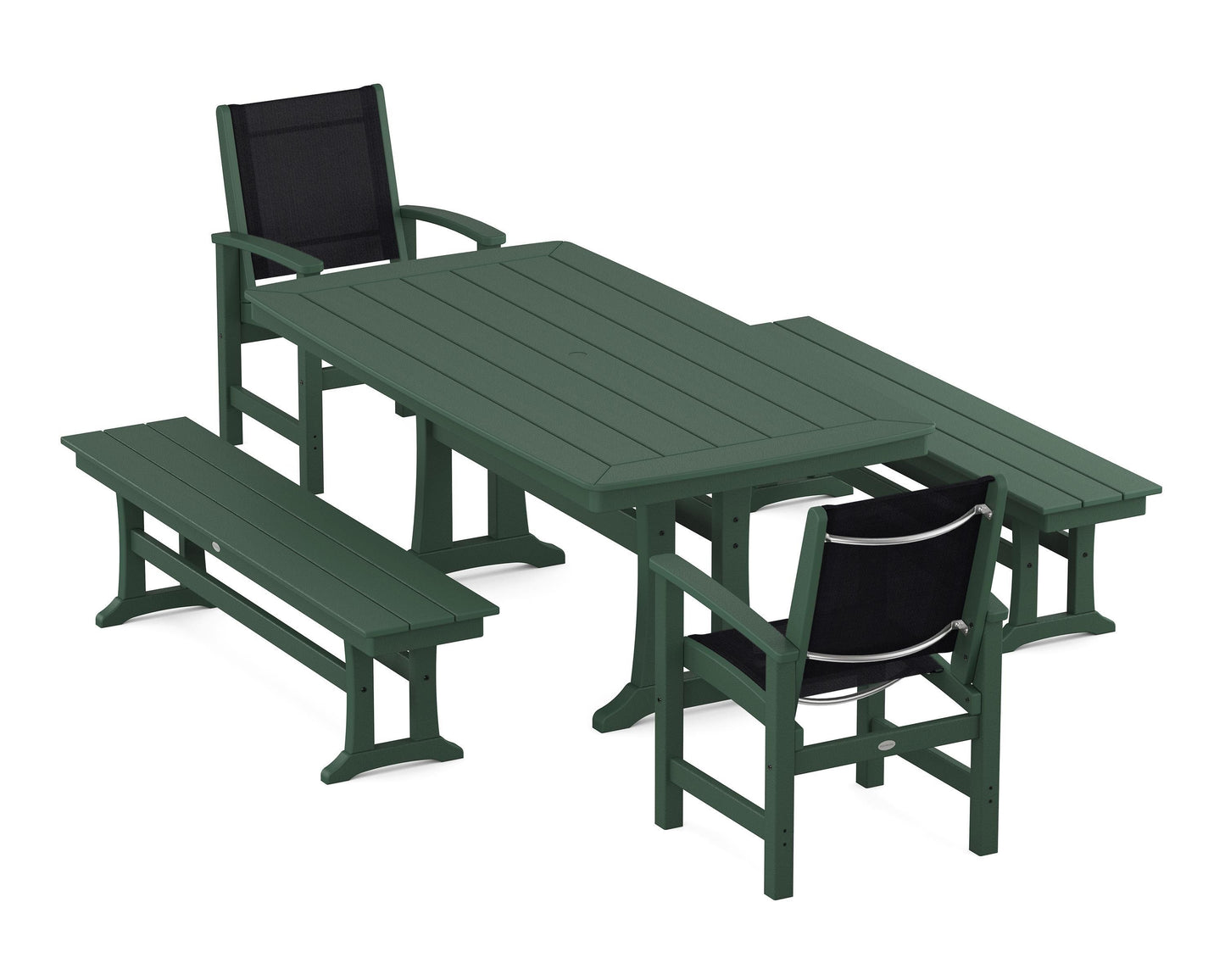 Coastal 5-Piece Dining Set with Trestle Legs and Benches