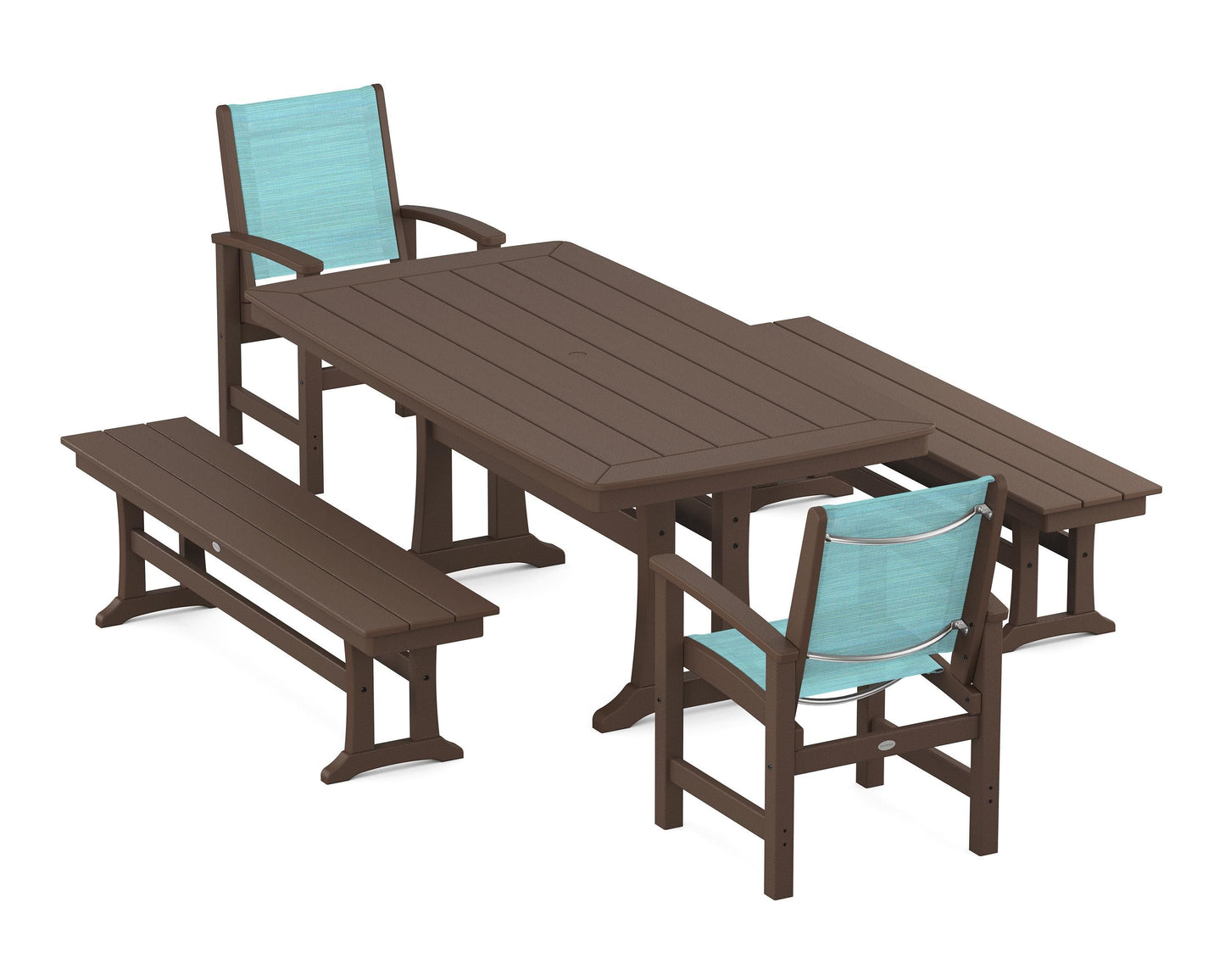 Coastal 5-Piece Dining Set with Trestle Legs and Benches