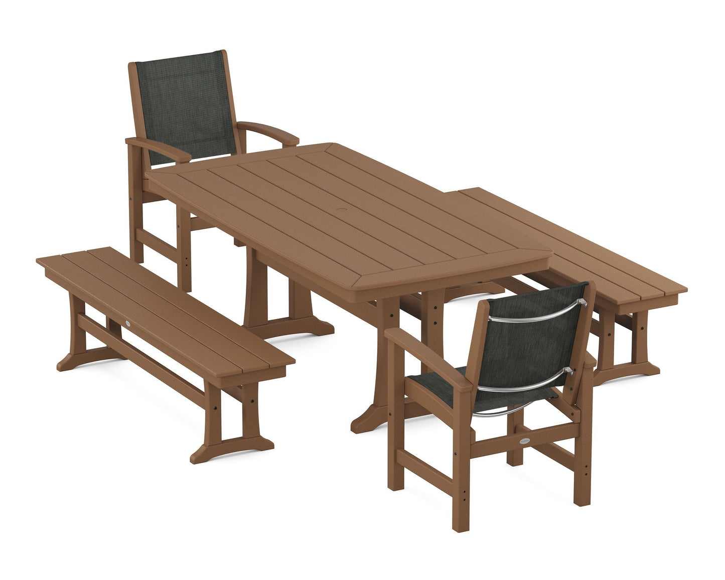 Coastal 5-Piece Dining Set with Trestle Legs and Benches