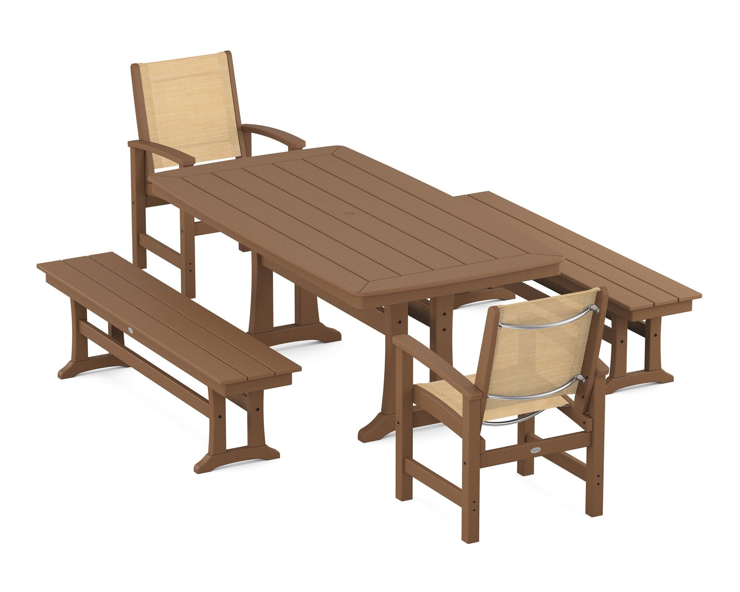 Coastal 5-Piece Dining Set with Trestle Legs and Benches