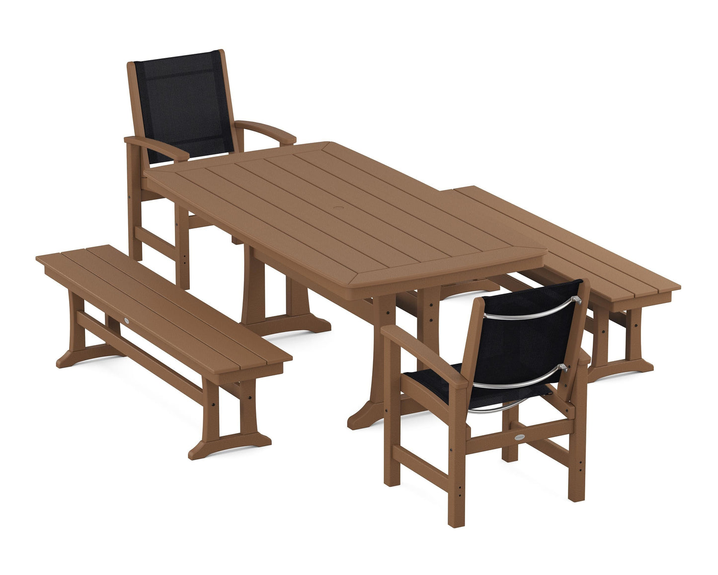 Coastal 5-Piece Dining Set with Trestle Legs and Benches