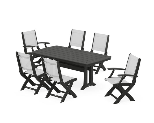 Coastal Folding Chair 7-Piece Dining Set with Trestle Legs