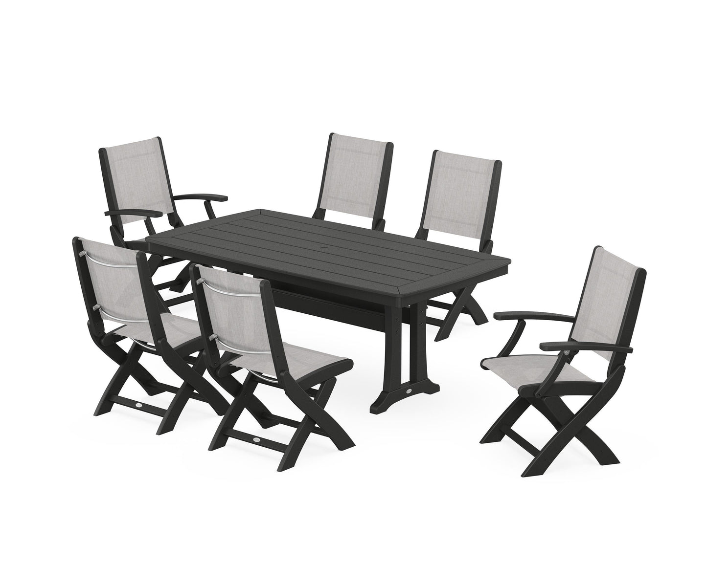 Coastal Folding Chair 7-Piece Dining Set with Trestle Legs