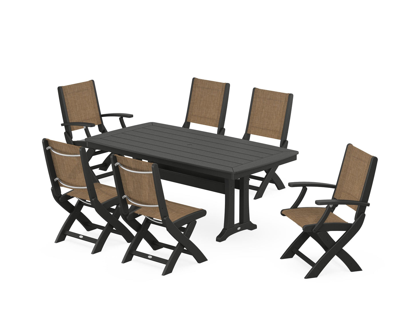 Coastal Folding Chair 7-Piece Dining Set with Trestle Legs