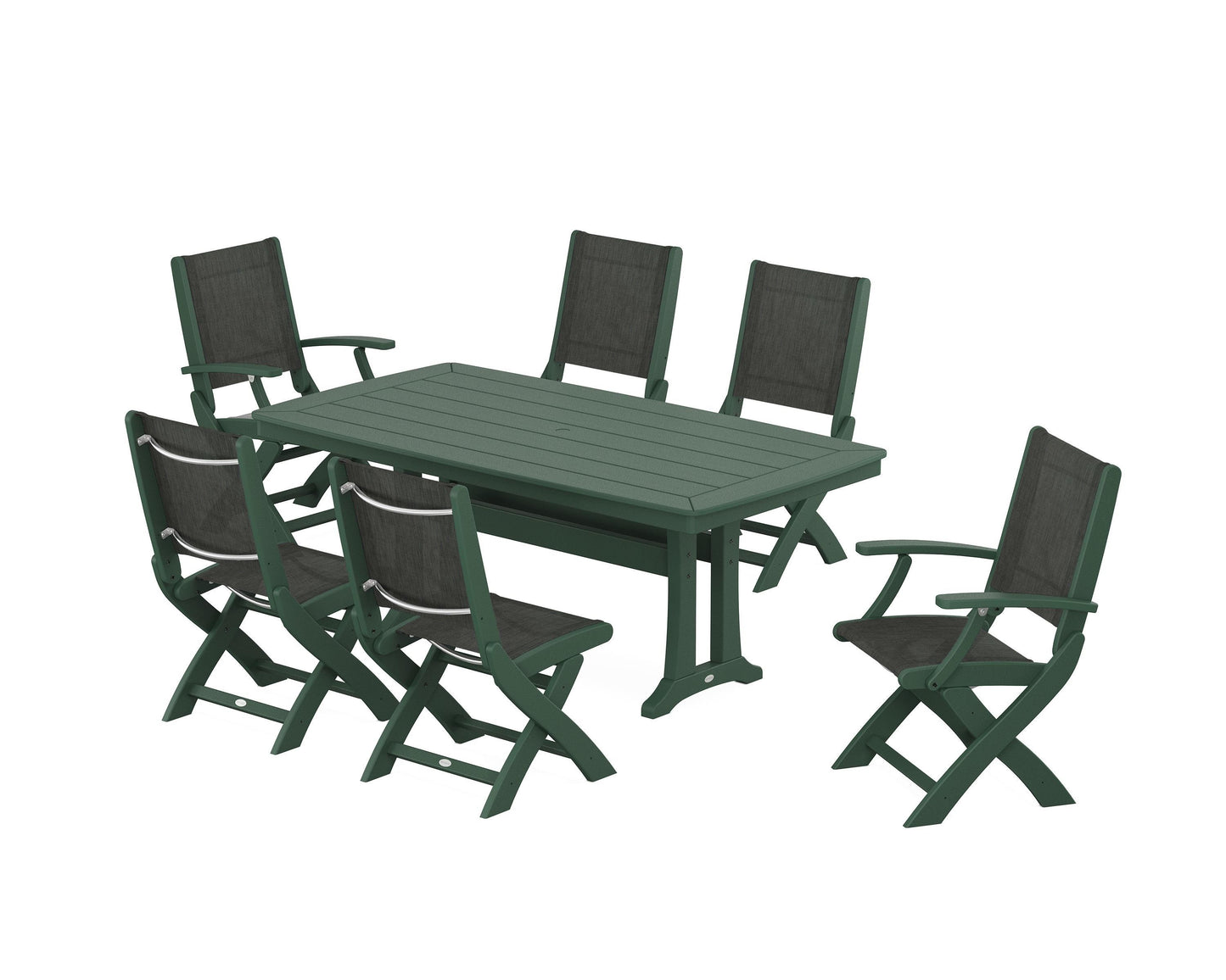 Coastal Folding Chair 7-Piece Dining Set with Trestle Legs