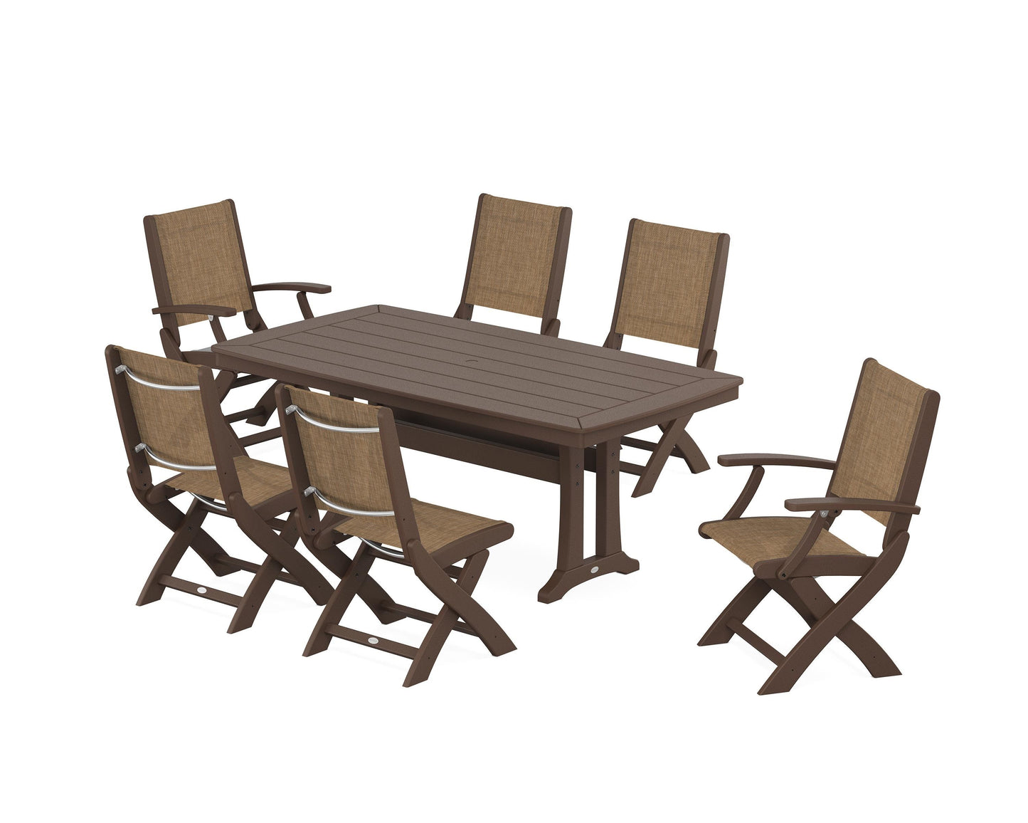 Coastal Folding Chair 7-Piece Dining Set with Trestle Legs