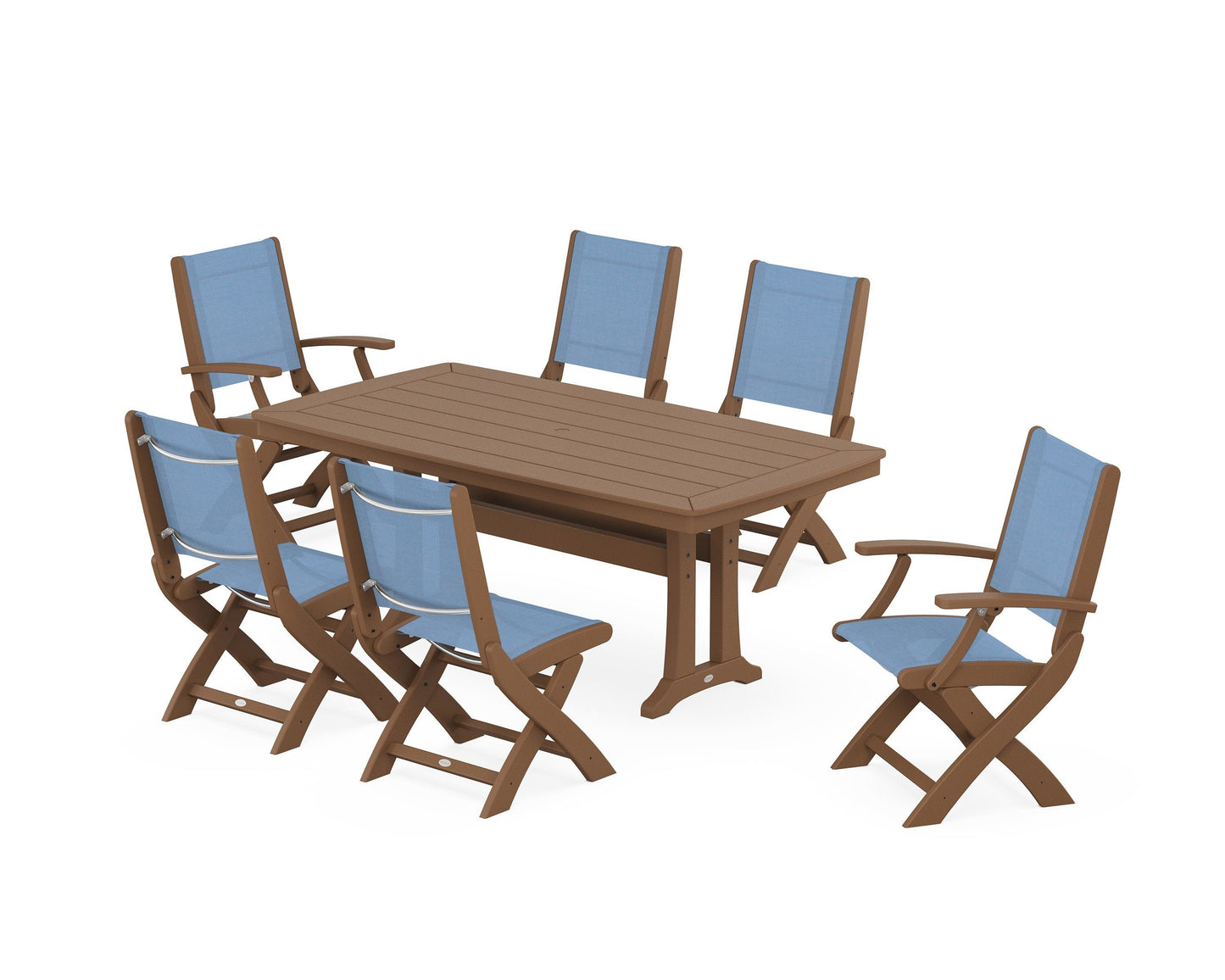 Coastal Folding Chair 7-Piece Dining Set with Trestle Legs