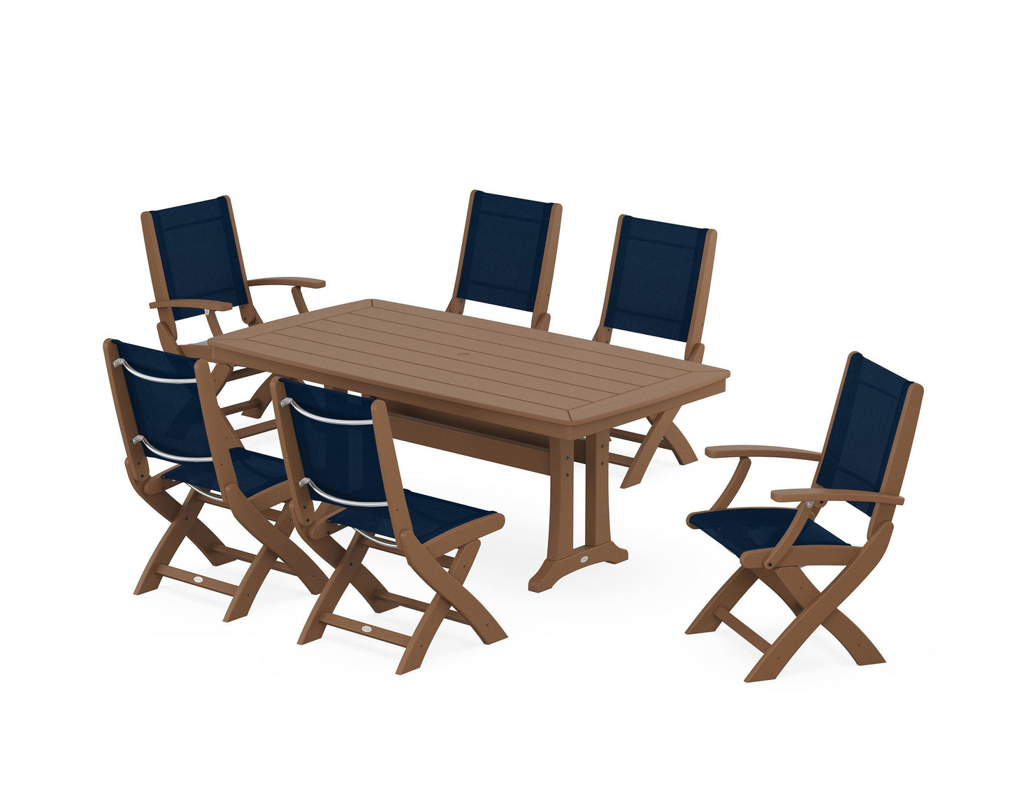 Coastal Folding Chair 7-Piece Dining Set with Trestle Legs