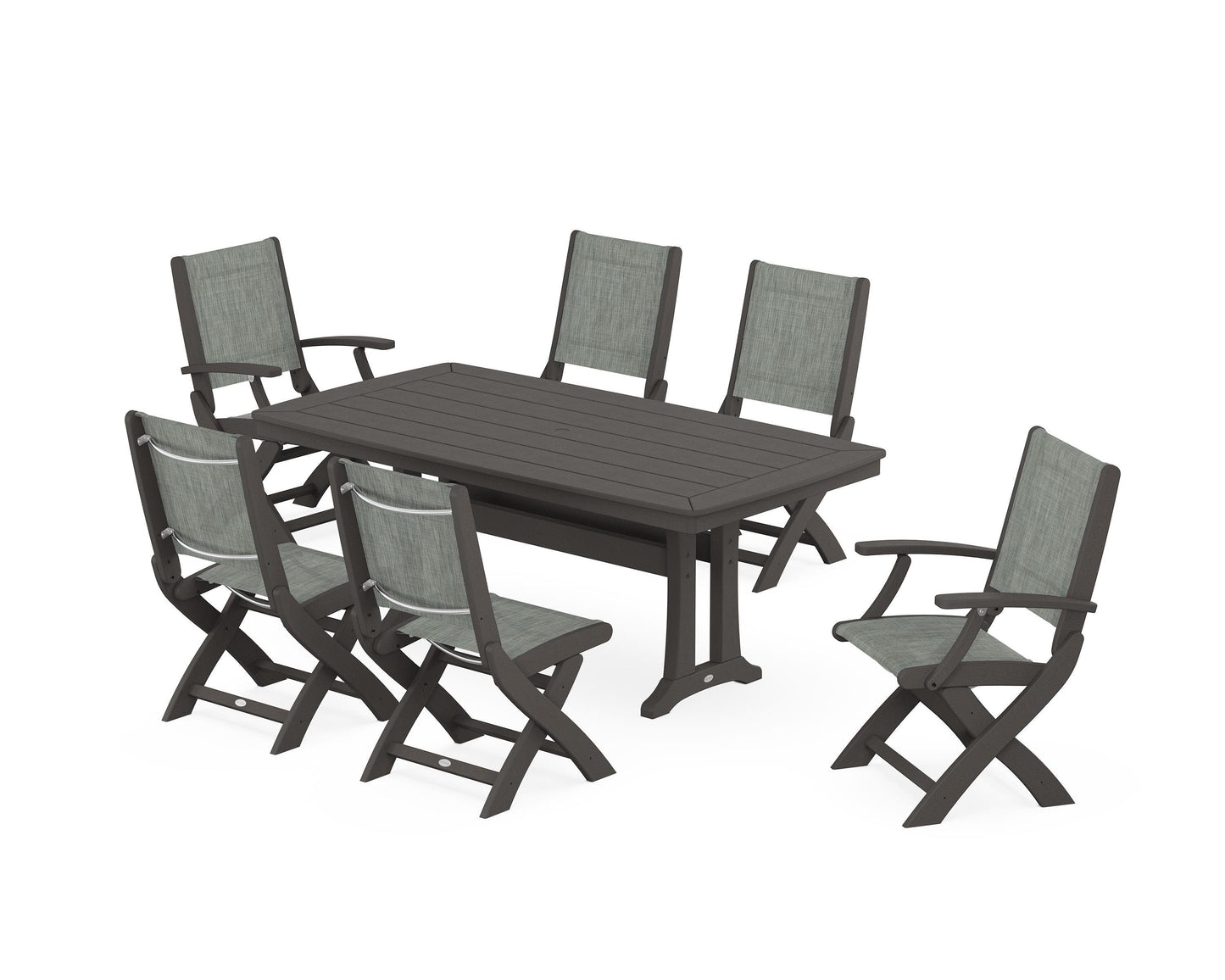 Coastal Folding Chair 7-Piece Dining Set with Trestle Legs