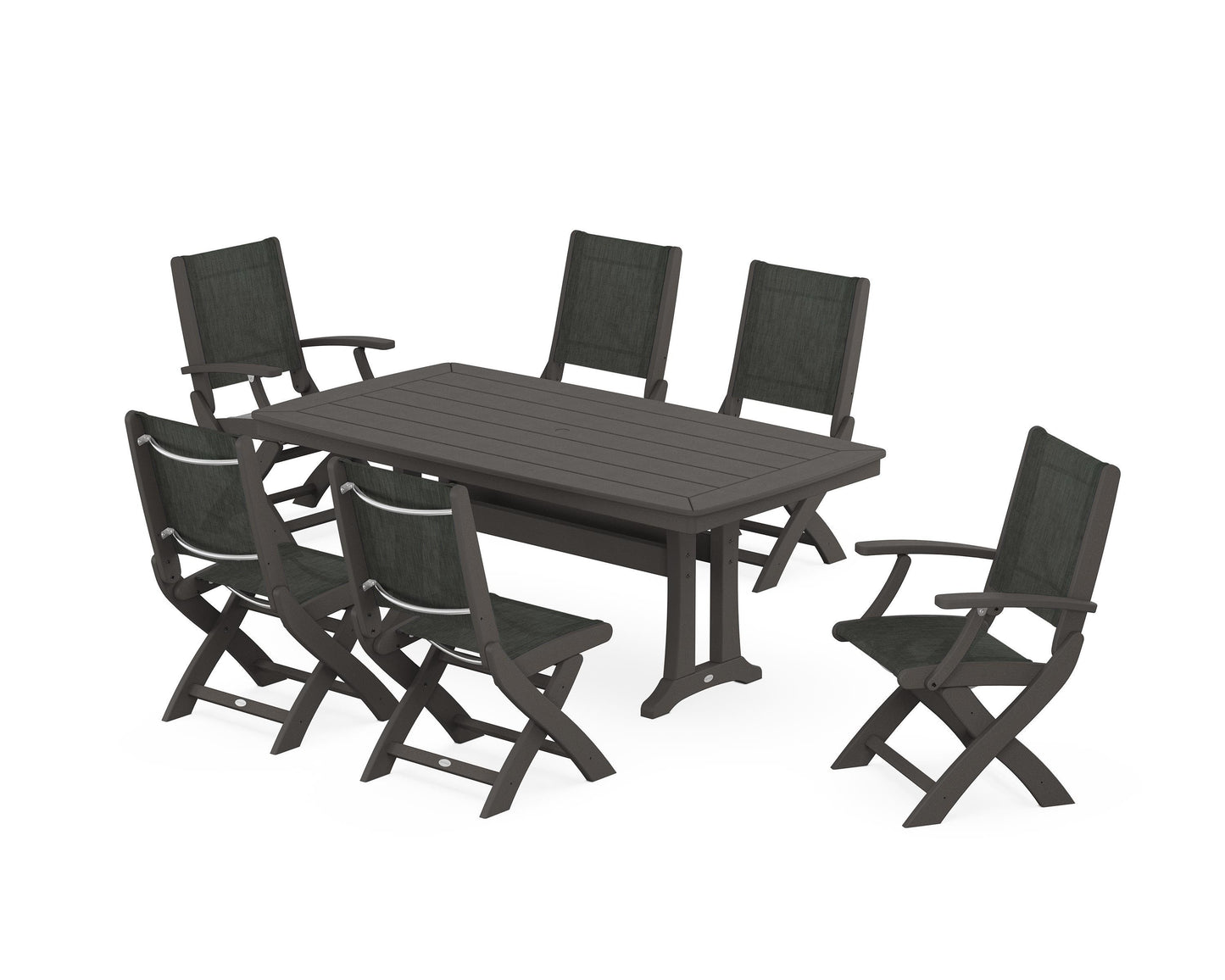 Coastal Folding Chair 7-Piece Dining Set with Trestle Legs