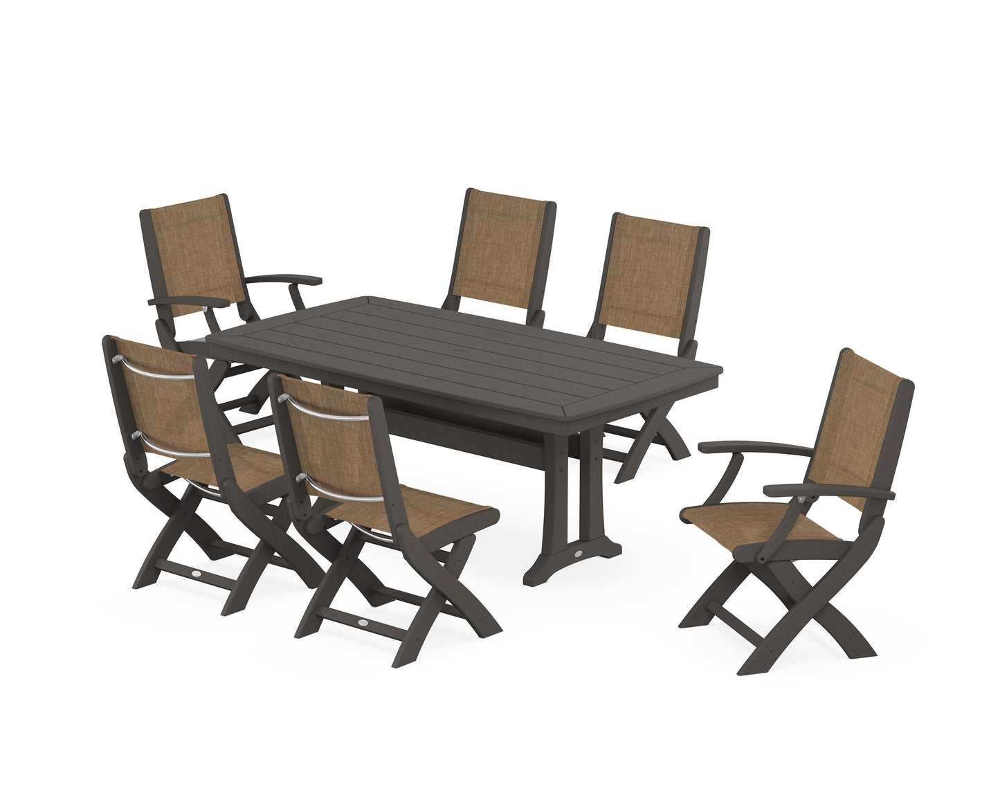 Coastal Folding Chair 7-Piece Dining Set with Trestle Legs