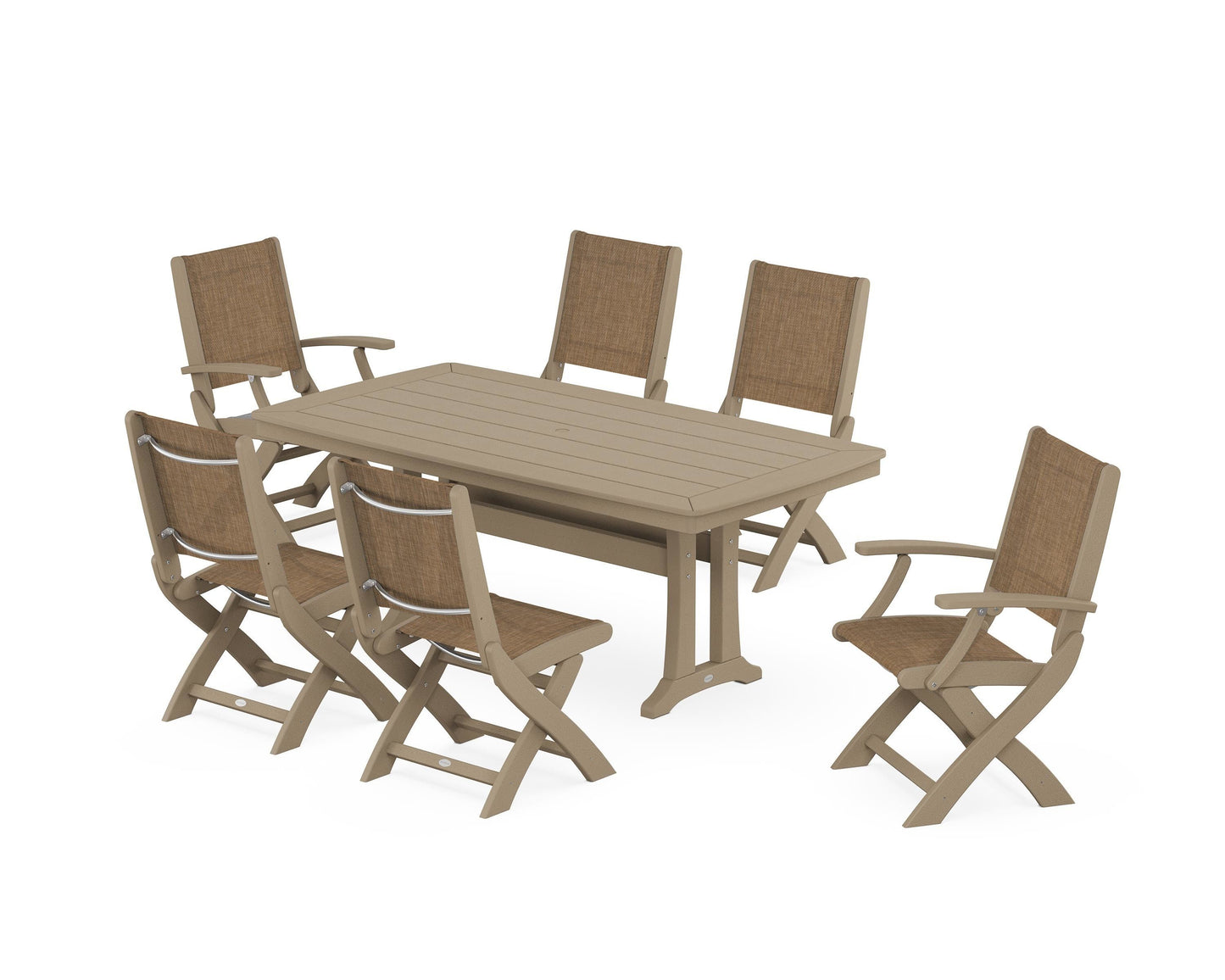 Coastal Folding Chair 7-Piece Dining Set with Trestle Legs