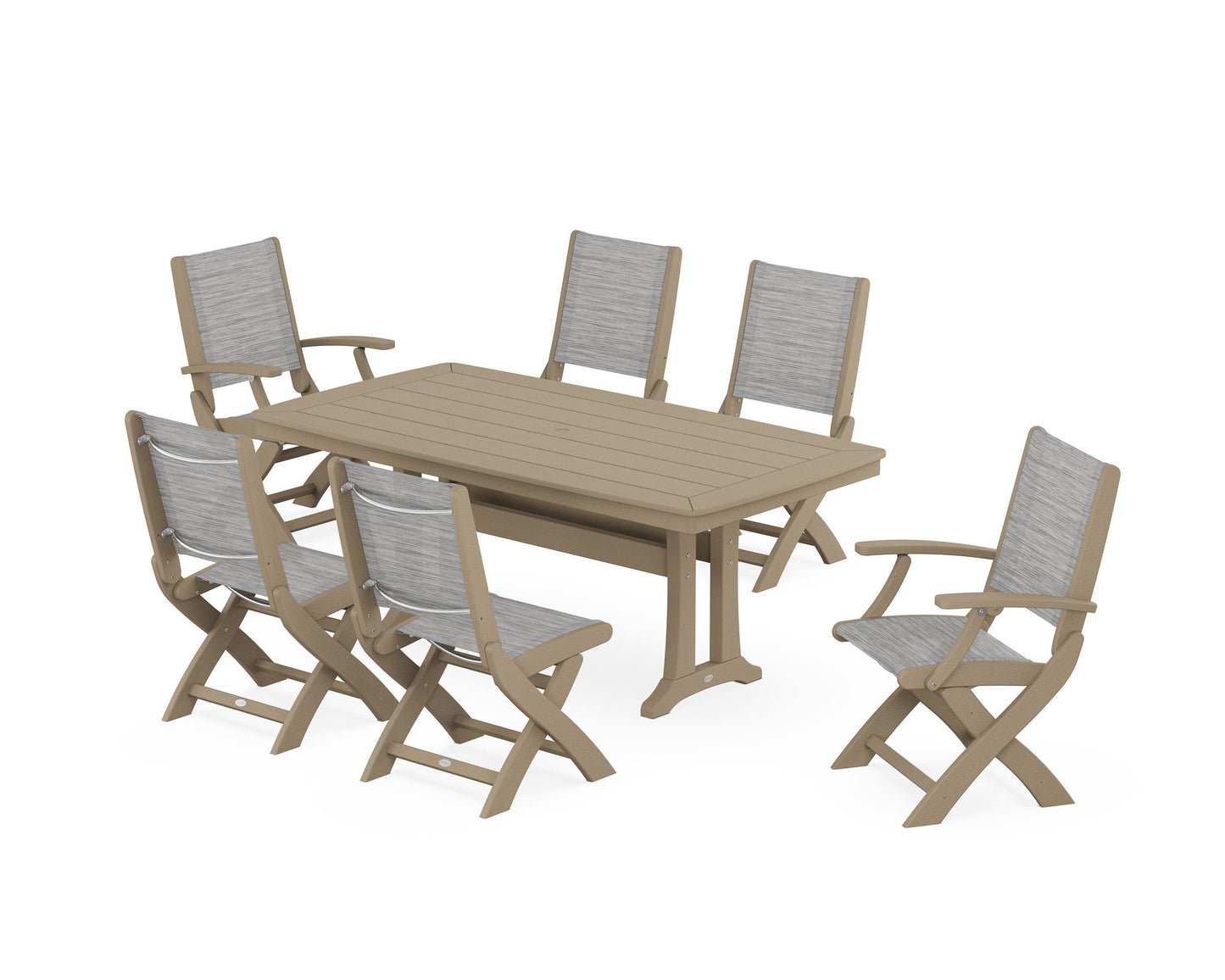 Coastal Folding Chair 7-Piece Dining Set with Trestle Legs