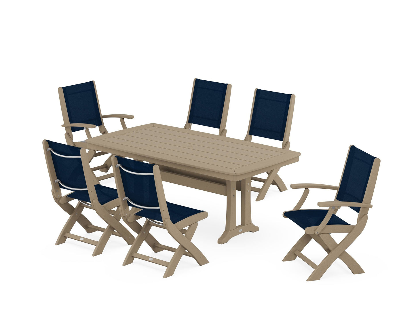 Coastal Folding Chair 7-Piece Dining Set with Trestle Legs