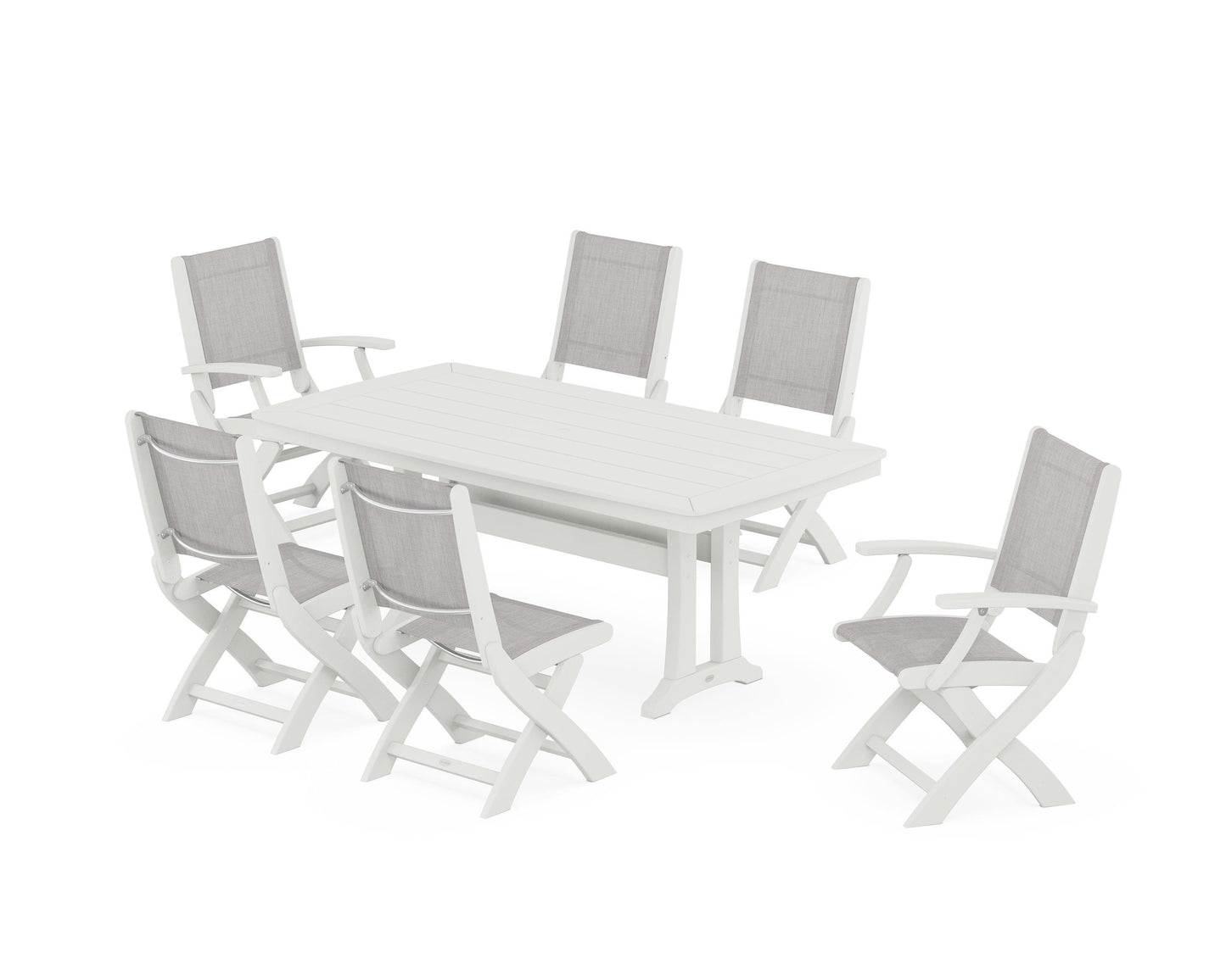 Coastal Folding Chair 7-Piece Dining Set with Trestle Legs