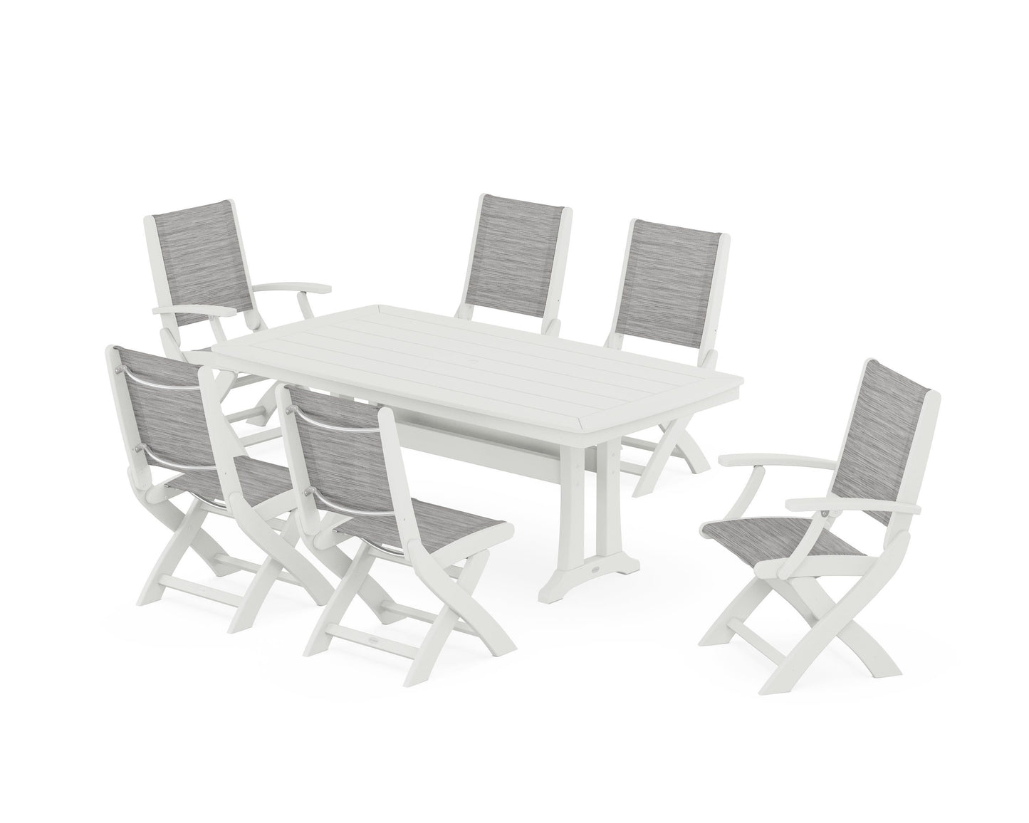 Coastal Folding Chair 7-Piece Dining Set with Trestle Legs