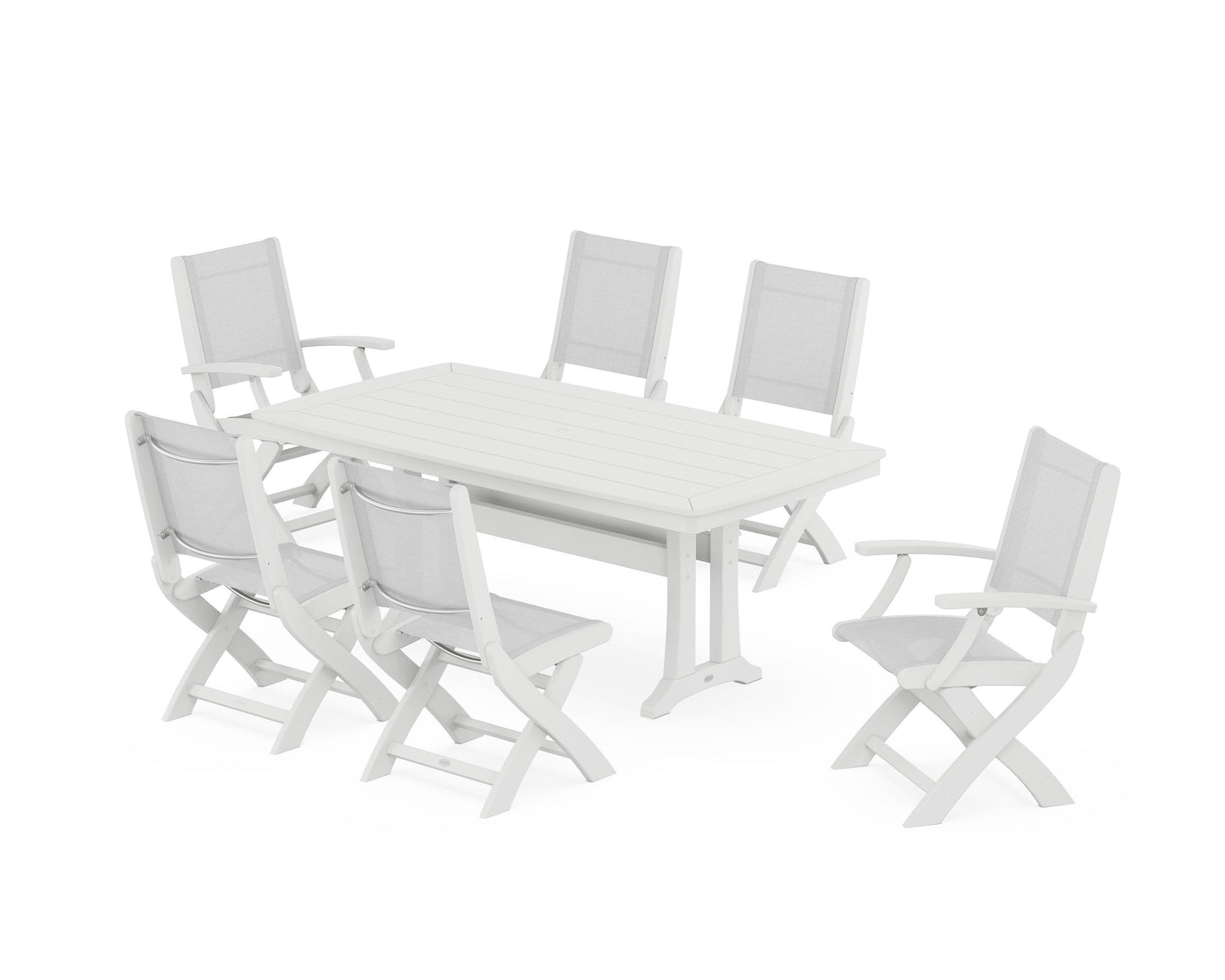 Coastal Folding Chair 7-Piece Dining Set with Trestle Legs