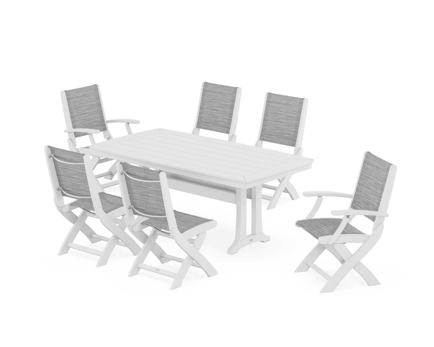 Coastal Folding Chair 7-Piece Dining Set with Trestle Legs