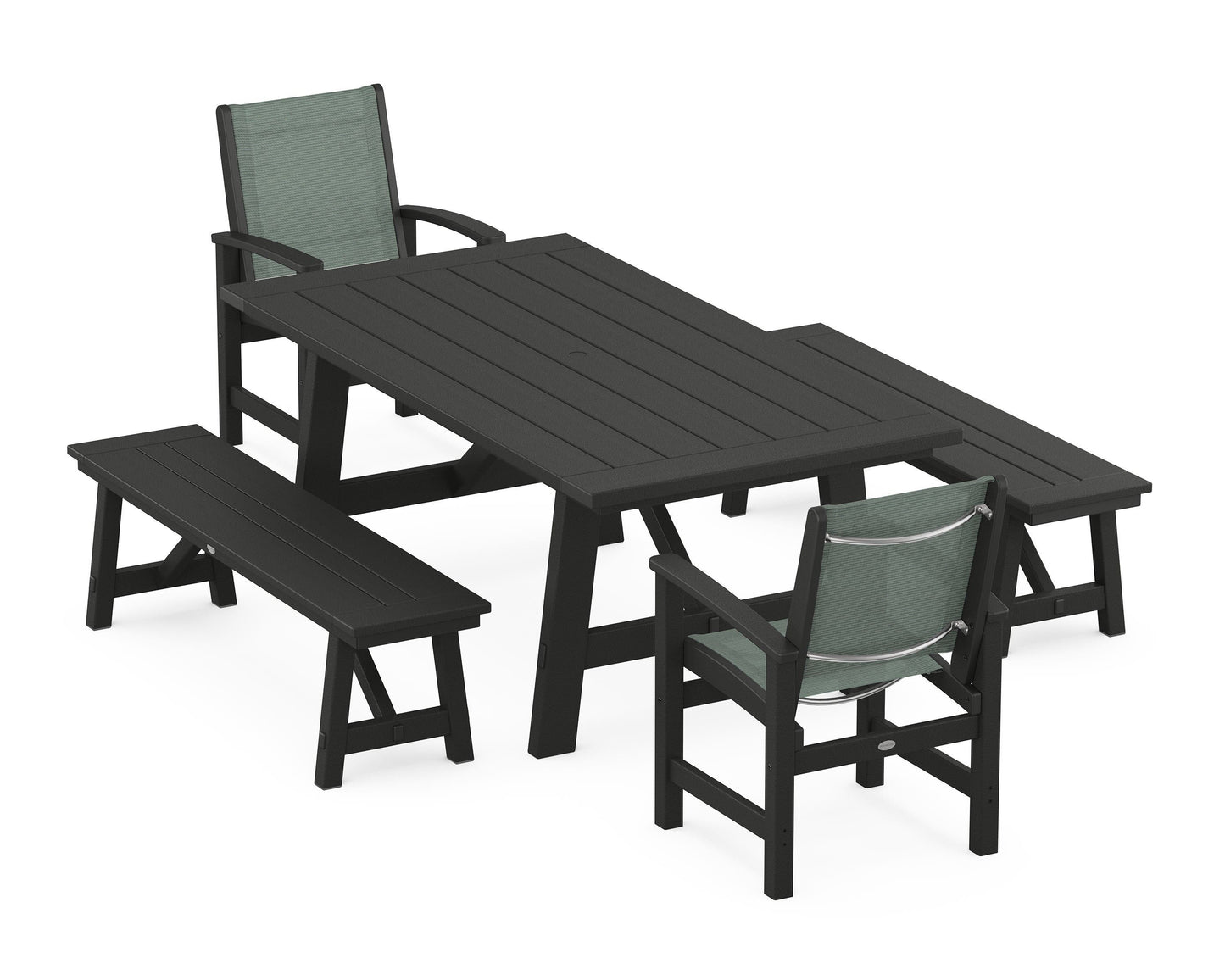 Coastal 5-Piece Rustic Farmhouse Dining Set With Benches