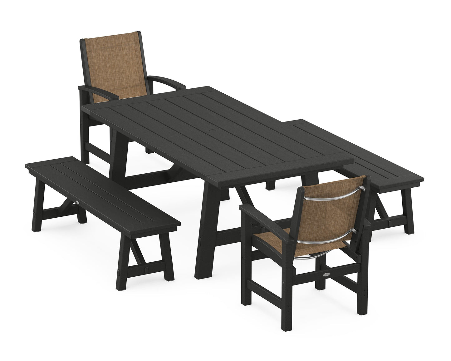 Coastal 5-Piece Rustic Farmhouse Dining Set With Benches