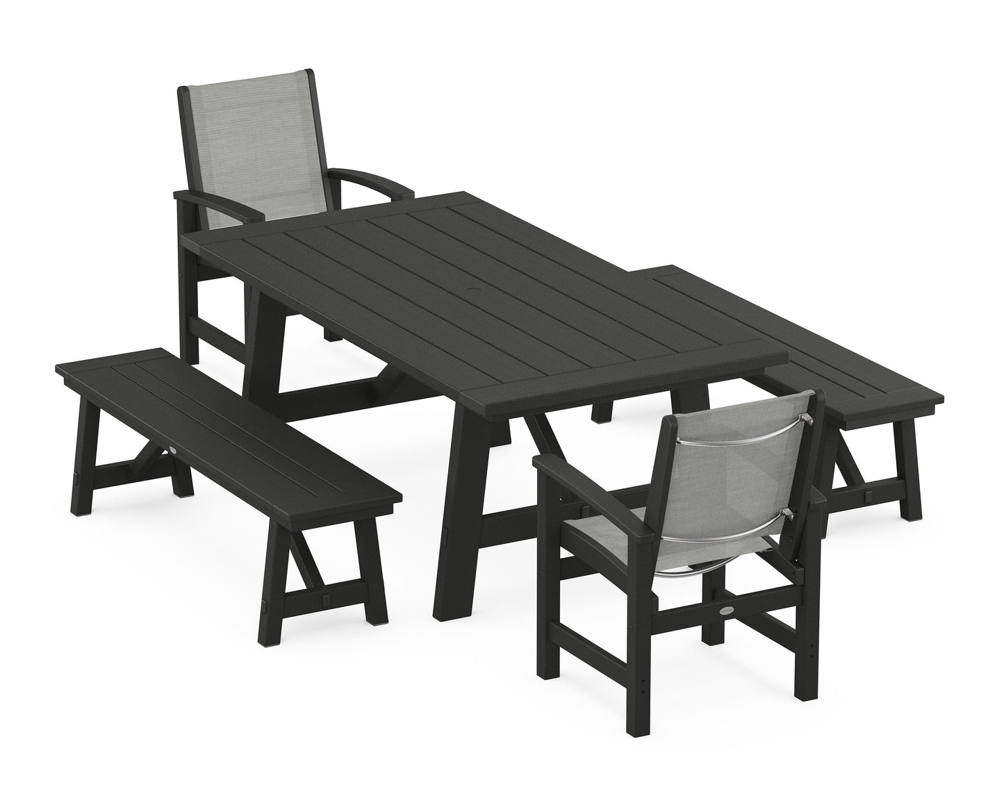 Coastal 5-Piece Rustic Farmhouse Dining Set With Benches