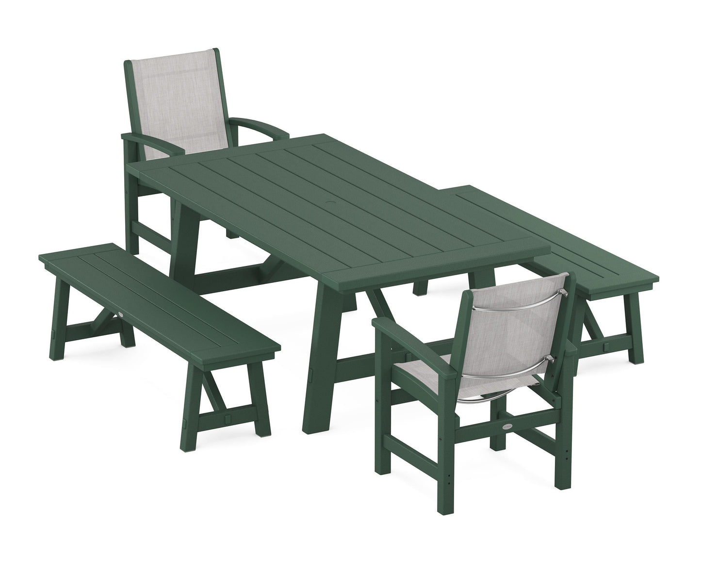 Coastal 5-Piece Rustic Farmhouse Dining Set With Benches