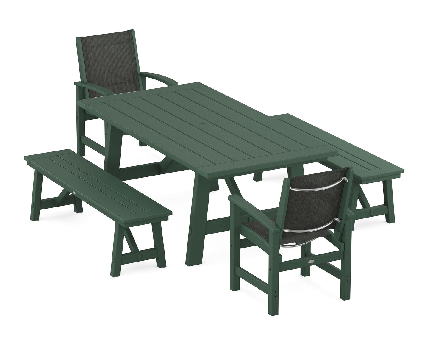 Coastal 5-Piece Rustic Farmhouse Dining Set With Benches