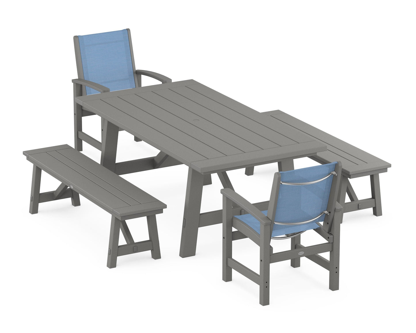 Coastal 5-Piece Rustic Farmhouse Dining Set With Benches