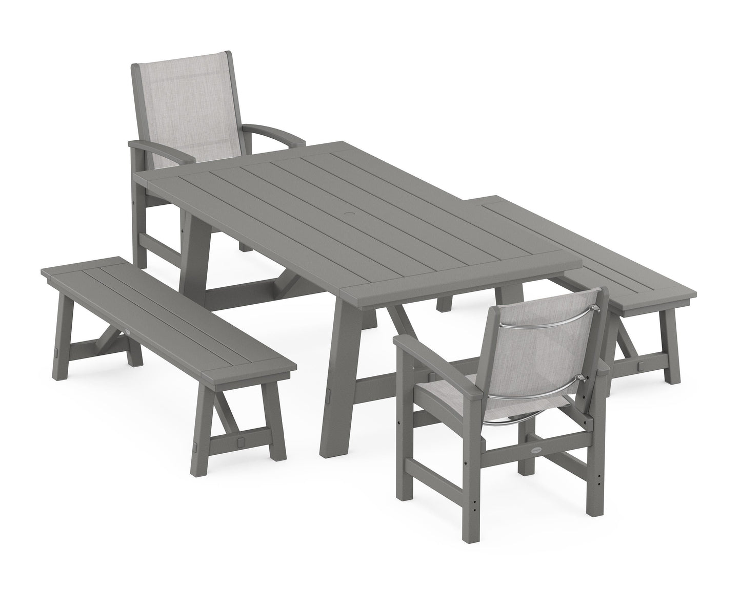 Coastal 5-Piece Rustic Farmhouse Dining Set With Benches