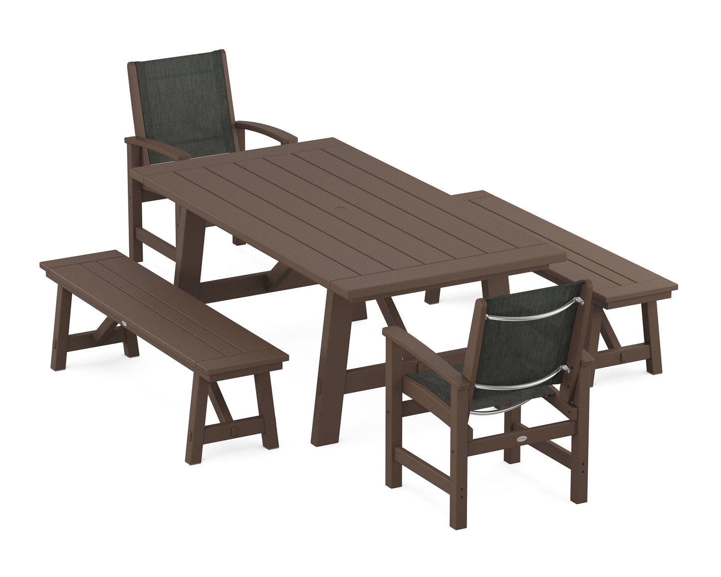 Coastal 5-Piece Rustic Farmhouse Dining Set With Benches