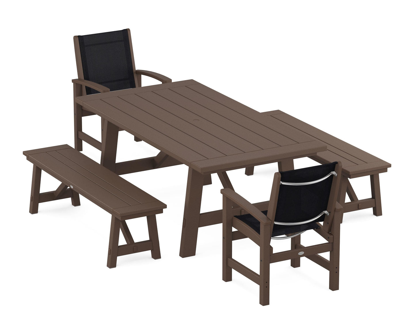 Coastal 5-Piece Rustic Farmhouse Dining Set With Benches